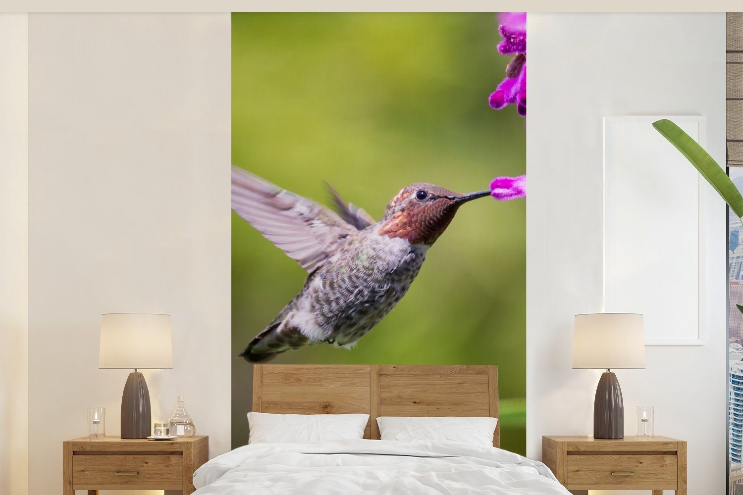MuchoWow Fototapete Kolibri - Vogel - Natur, Matt, bedruckt, (2 St), Vliestapete für Wohnzimmer Schlafzimmer Küche, Fototapete