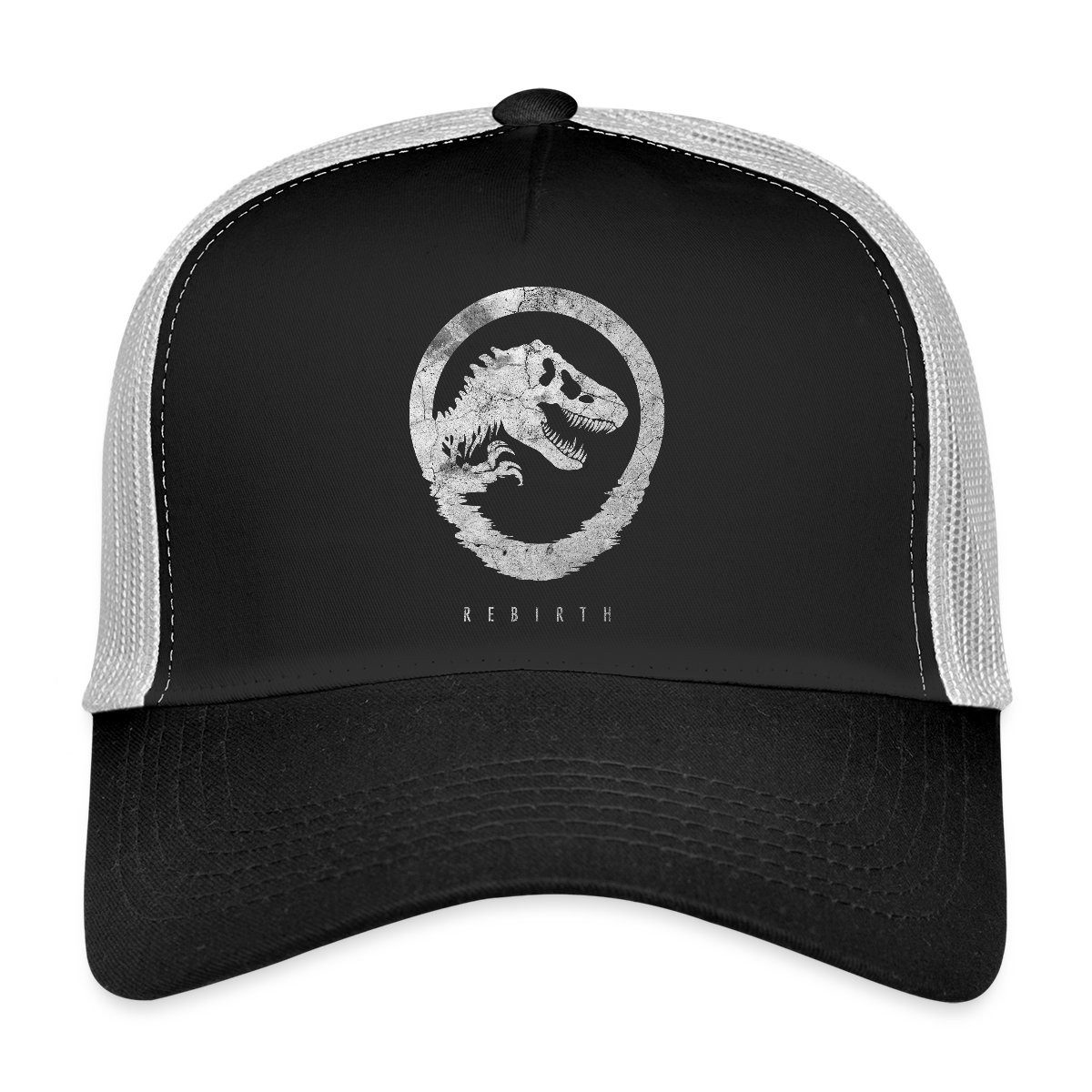 Spreadshirt Trucker Cap Jurassic World Rebirth Logo Mit T-Rex Im Steinlook Trucker Cap (1-St)