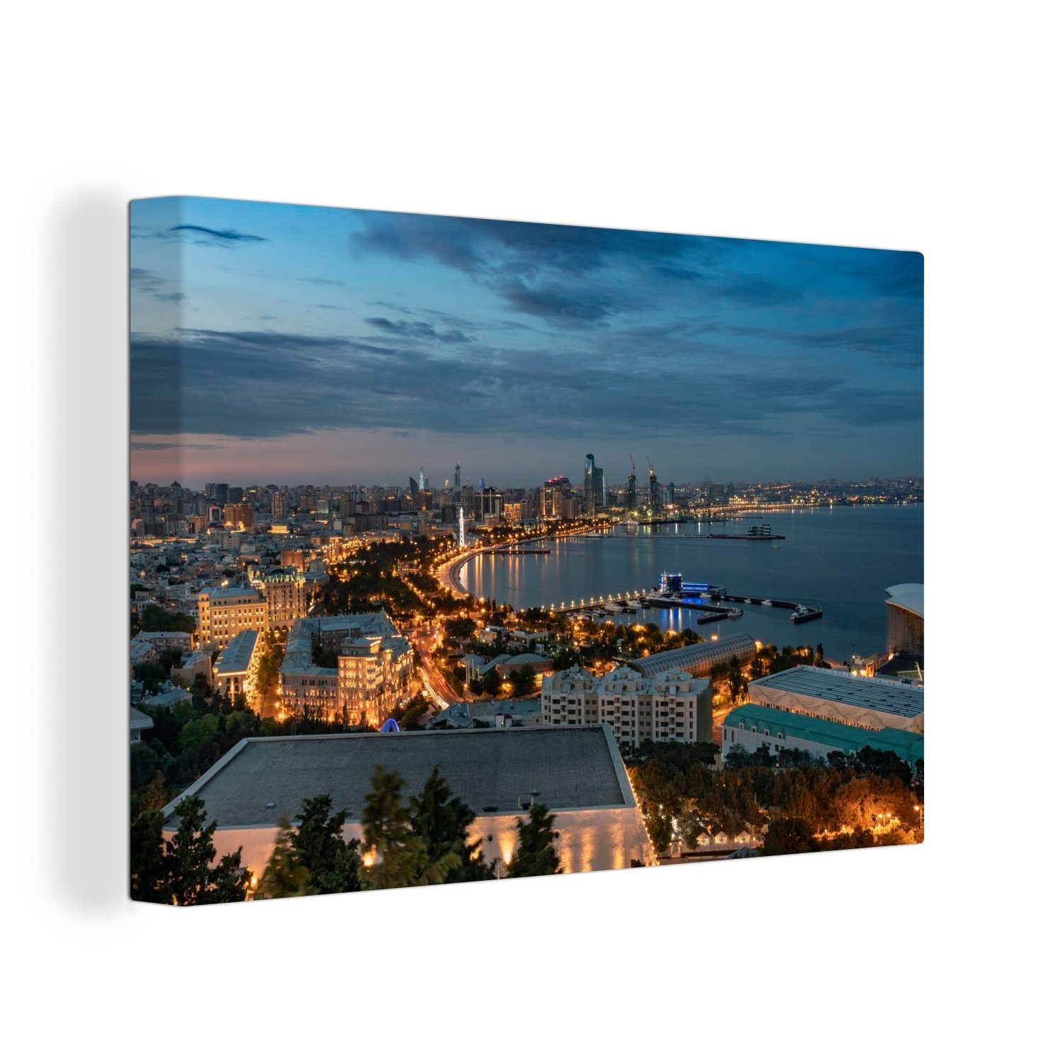 OneMillionCanvasses® Leinwandbild Die Metropole Baku St), Sonnenuntergang, in (1 Leinwandbilder, Wandbild Wanddeko, cm Aufhängefertig, 30x20 kurz nach Asien