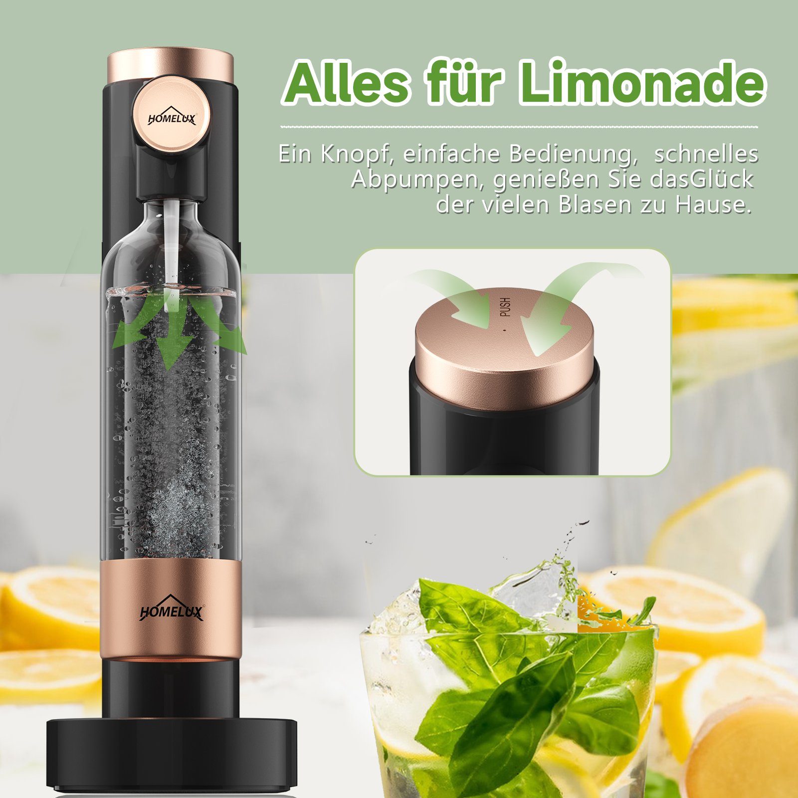 HOMELUX Wassersprudler Sprudelwasser Maschine Mit 1L PET-Flaschen, (SET, 3-tlg), Soda Maker, Wasser Sprudel GeräT, Water Carbonator