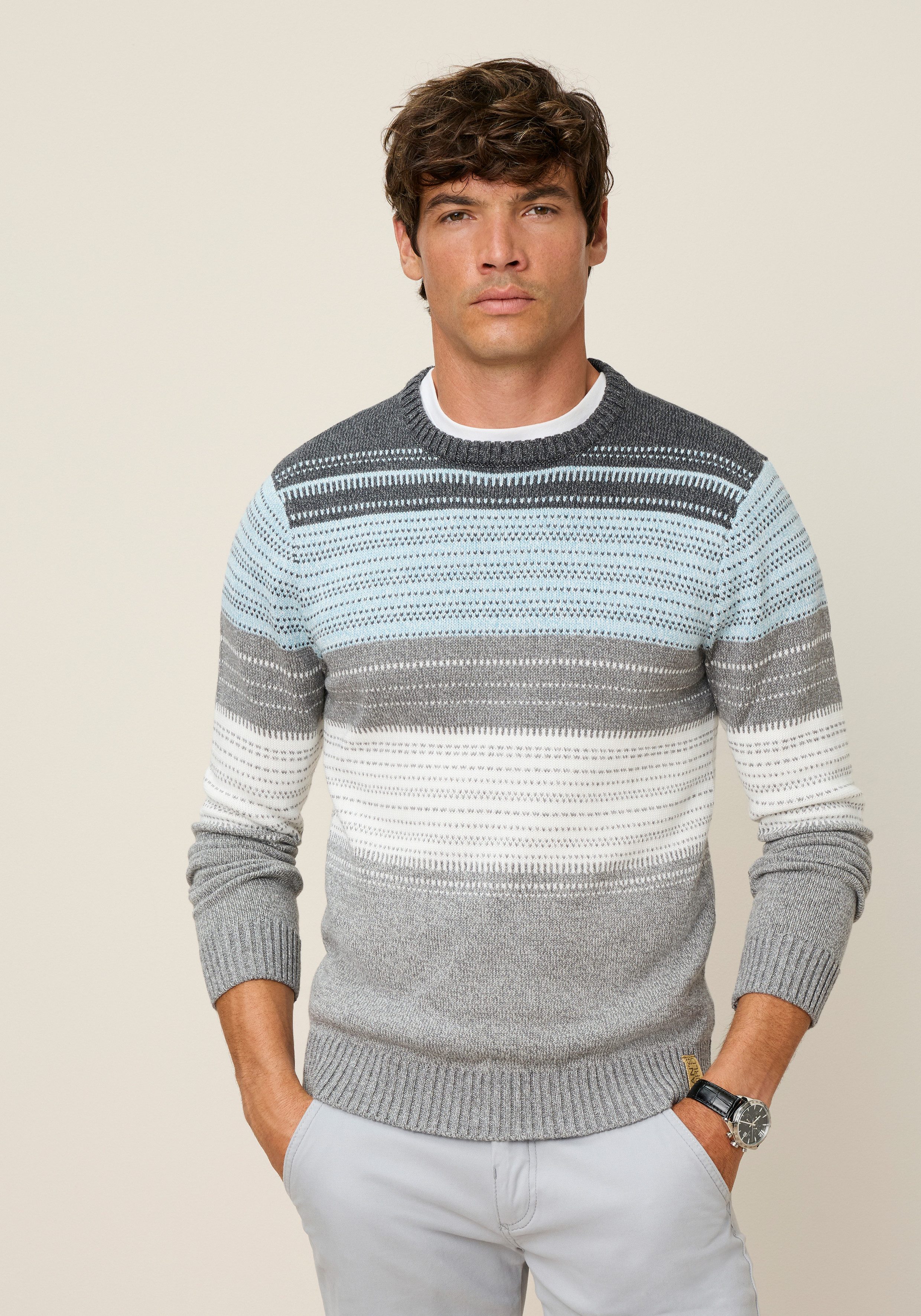 Man's World Streifenpullover Neue Kollektion! Jaquardmuster & melierter Optik Langarm, aus Baumwolle. € 39,99, (€ 39,99 pro 1 Stk).