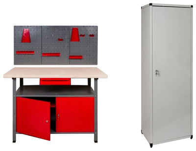 Kreher Werkstatt-Set, (Set), B/T/H: 120x60x85 cm, 2x Tür, 1x Werkstattschrank, 1x Werkzeugwand