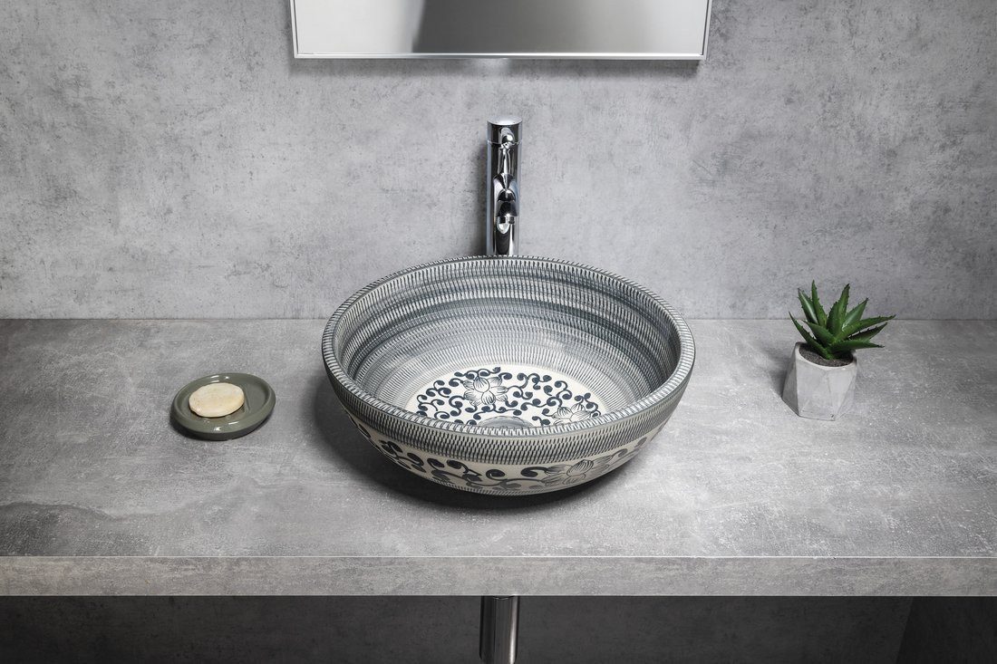 Sapho Waschtisch PRIORI Keramik-Waschtisch Ø 41 cm, blau mit Muster, Sapho-PI036