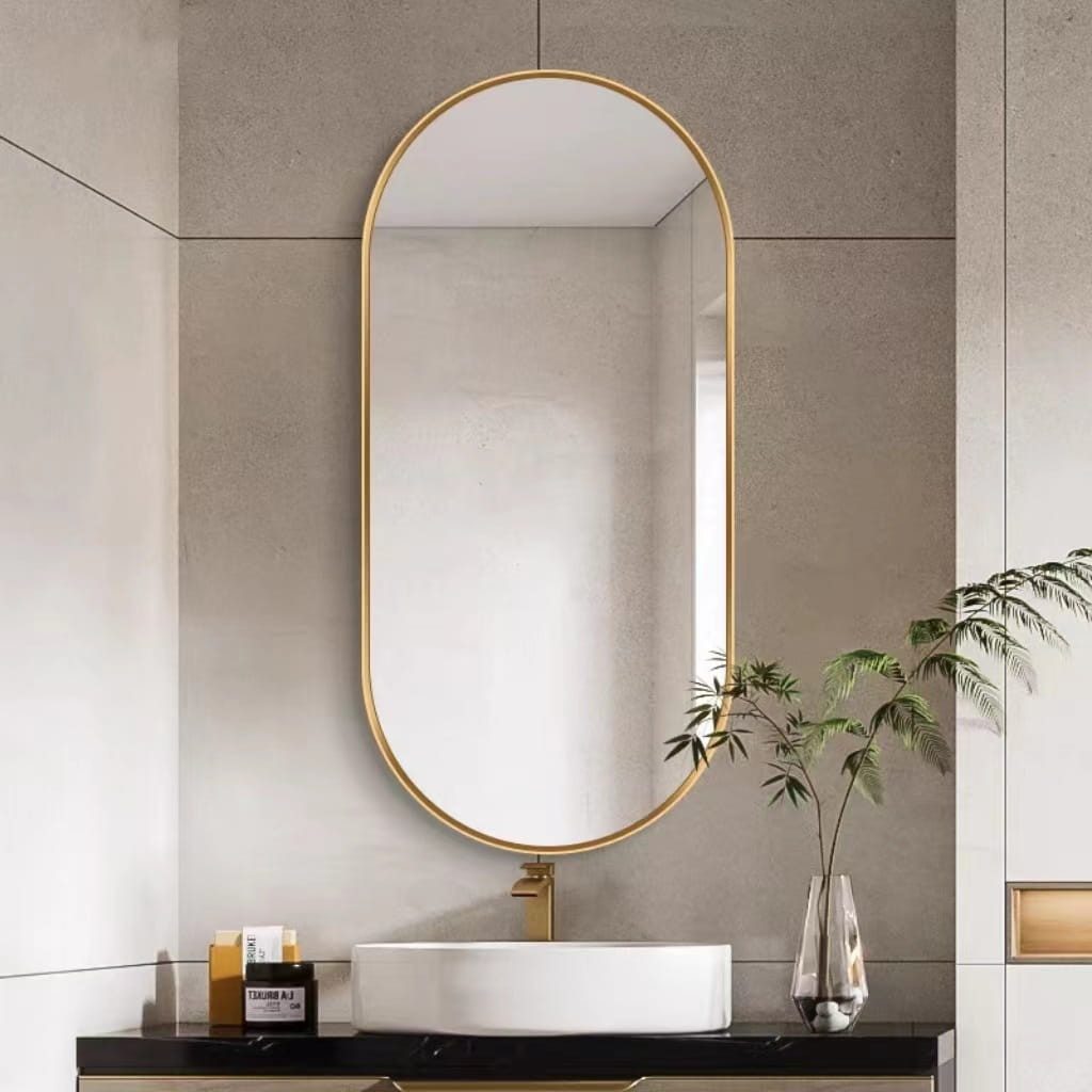 Best for Home Badspiegel Best For Home Ovaler Spiegel 80x40 cm – Gold, elegant & modern (Einzelstück, 1-St., Wandspiegel inkl), Ovaler Designspiegel, Goldrahmen, verzerrungsfreies Spiegelglas