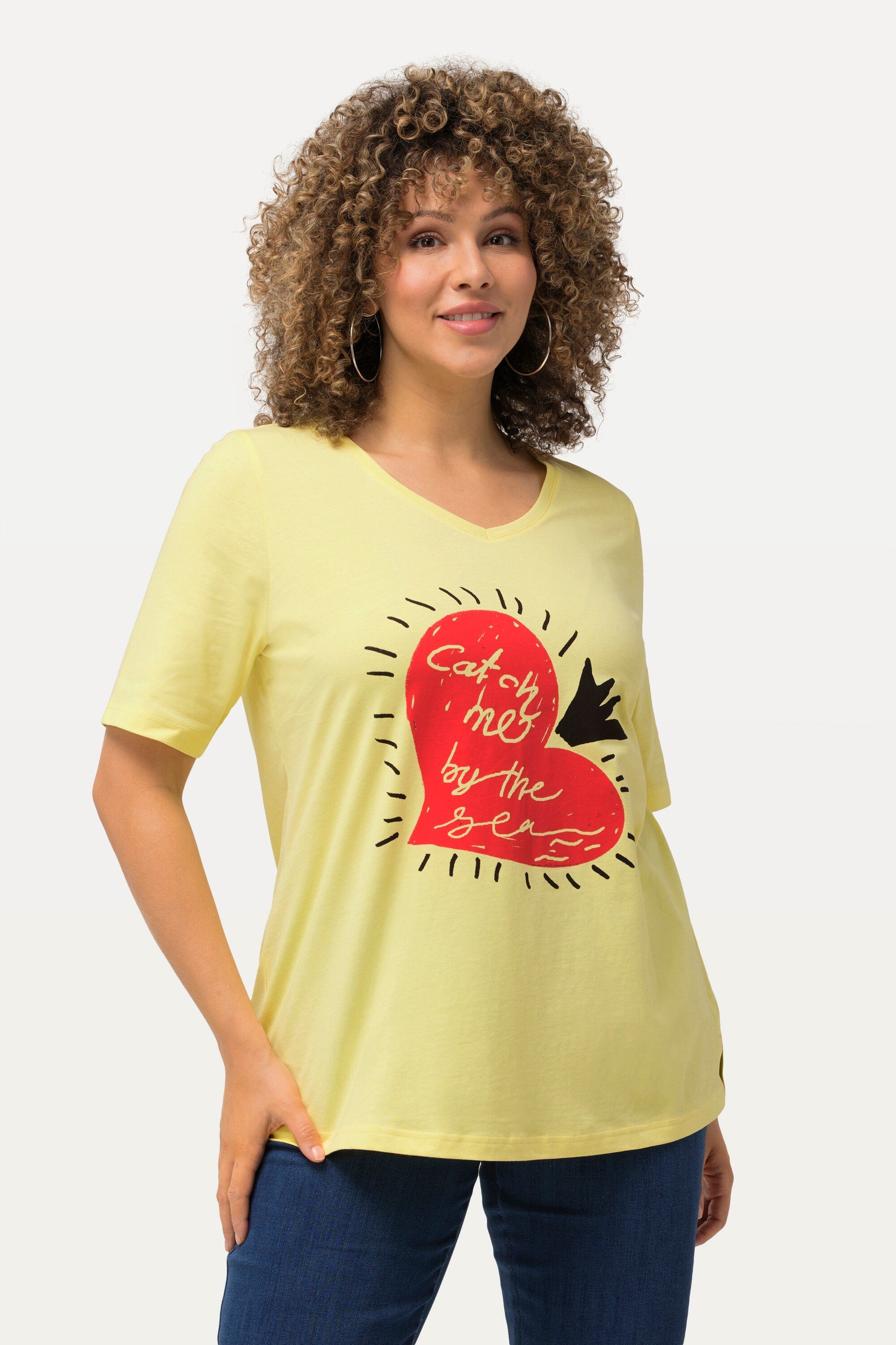 Ulla Popken T-Shirt T-Shirt Herz V-Ausschnitt Classic Halbarm