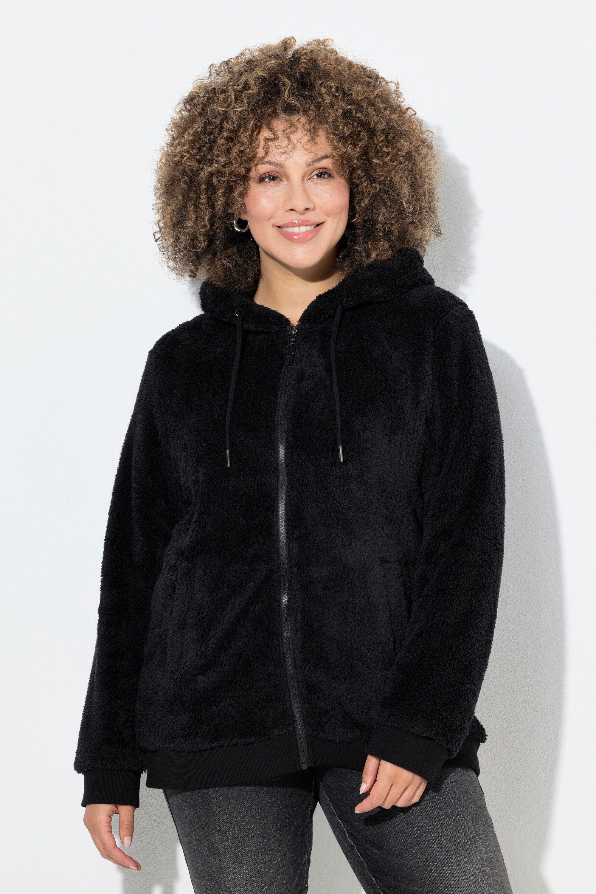 Ulla Popken Sweatjacke Teddy-Jacke Kapuze Langarm weicher Teddyplüsch günstig online kaufen