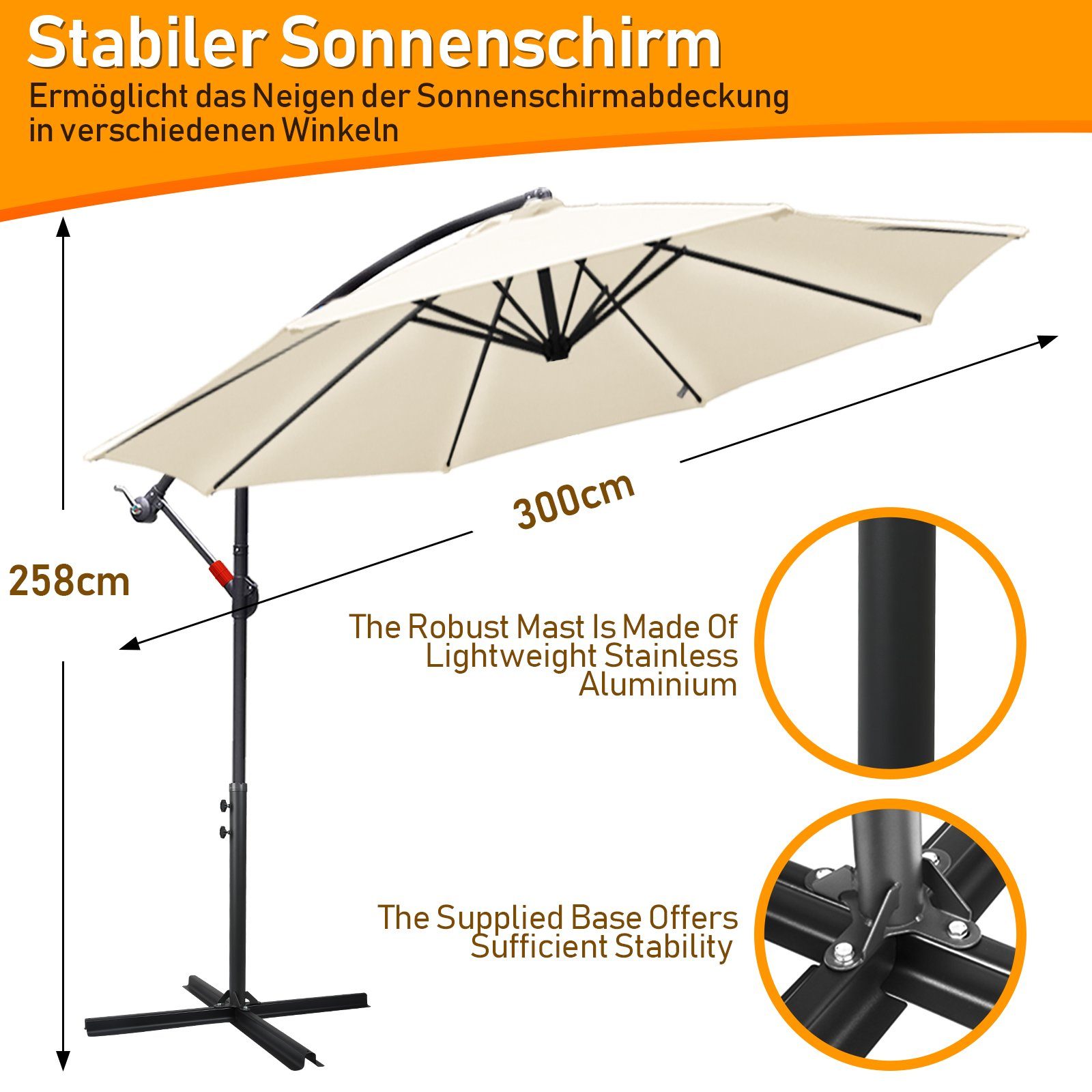 Clanmacy Sonnenschirm Sonnenschirm Ampelschirm,UV-Schutz,Eisen mit Ständer, günstig online kaufen