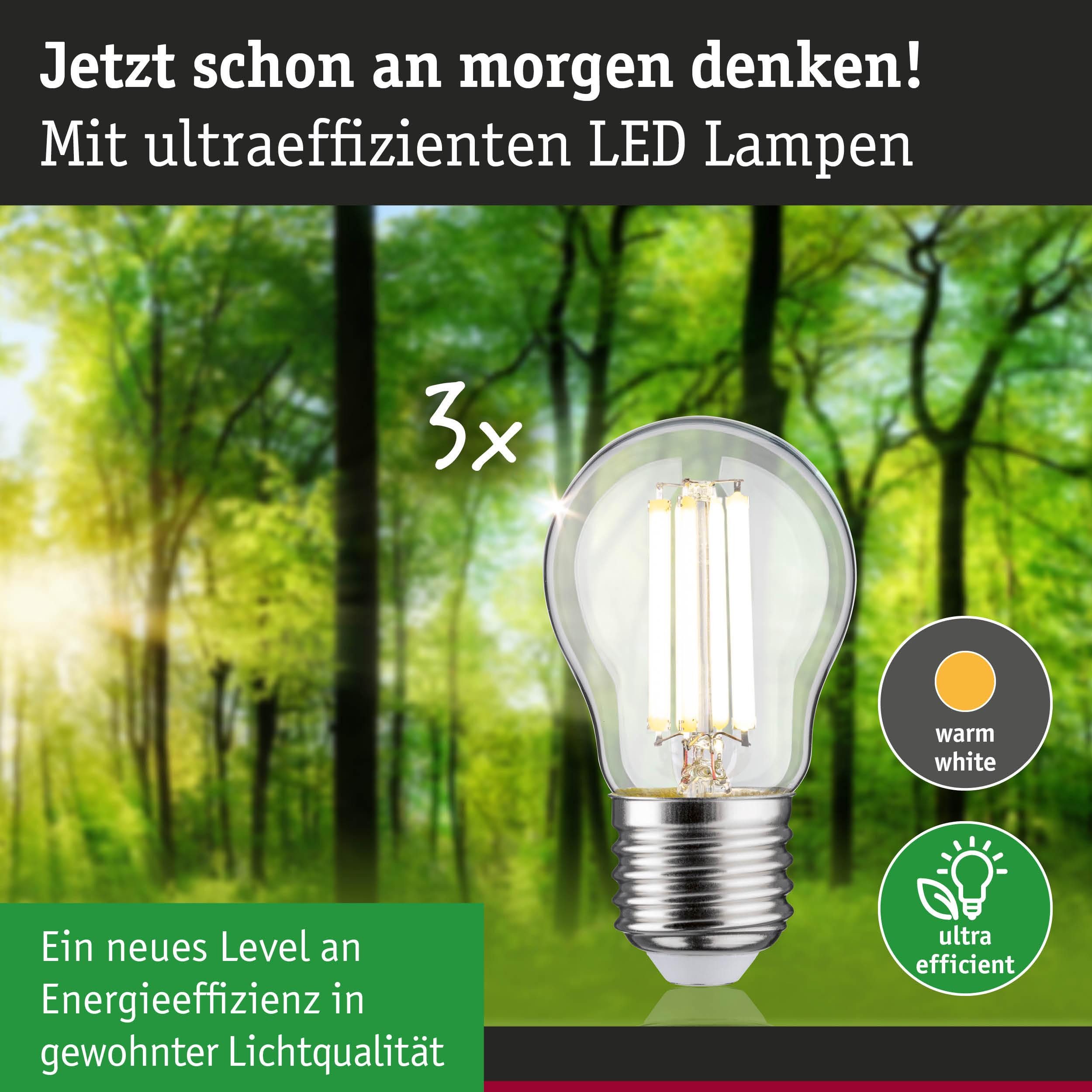 Paulmann LED-Leuchtmittel Eco-Line 3er-Pack Tropfen 525lm 2,5W 3000K klar 230V, E27, 3 St., Warmweiß