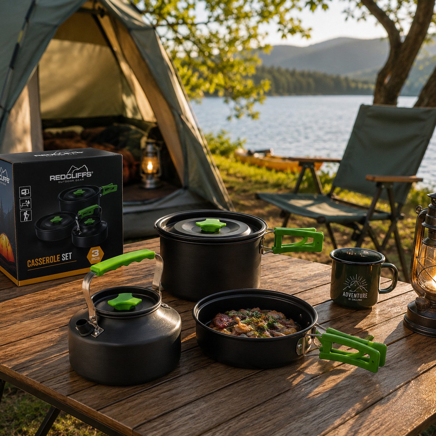 Mojawo Wasserkessel Camping Kochtopfset 3 in 1 Leichtes Aluminium Topfset für Gasherde