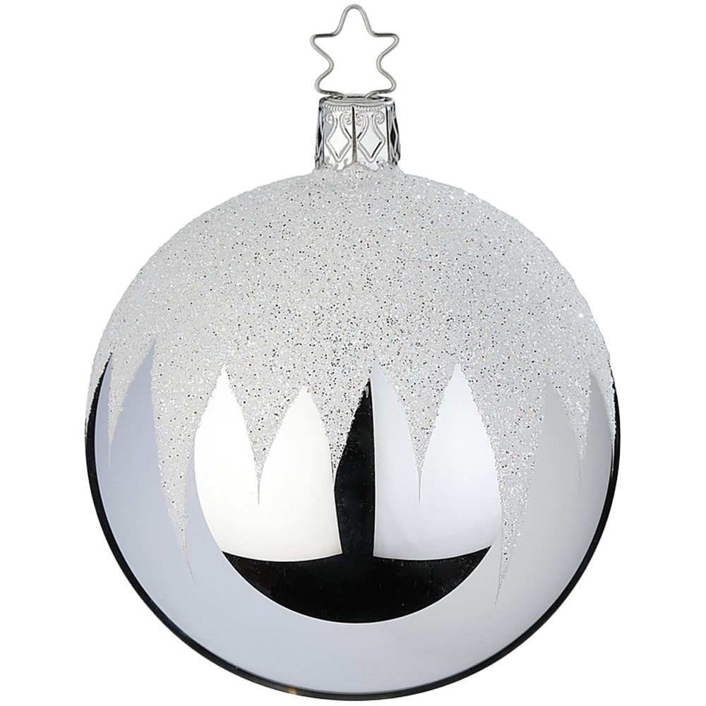 INGE-GLAS® Weihnachtsbaumkugel Schneedach, silber Ø8cm (1 St), mundgeblasen, handbemalt