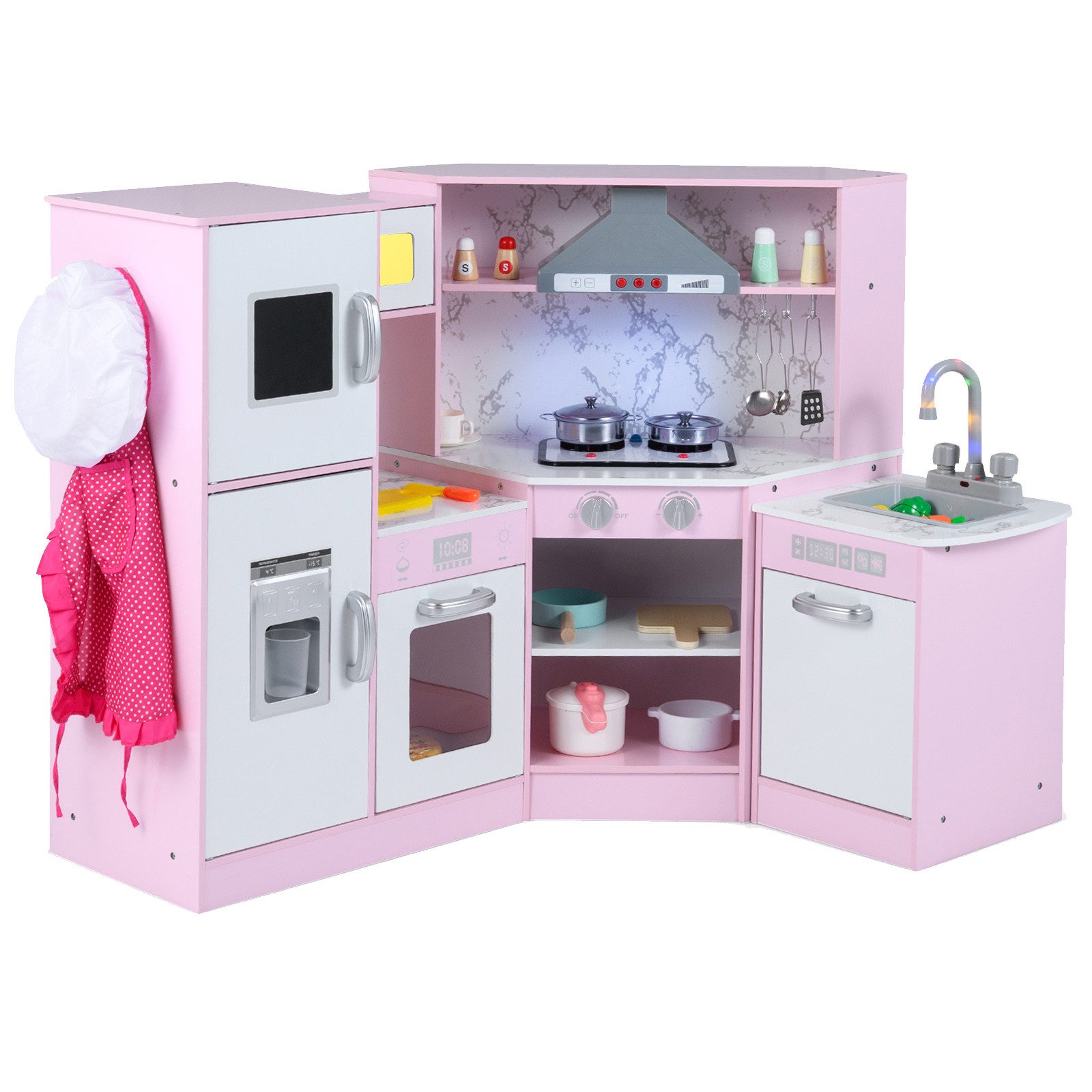 COSTWAY Spielküche Kinderküche, Holz mit Tafel, inkl. Zubehör