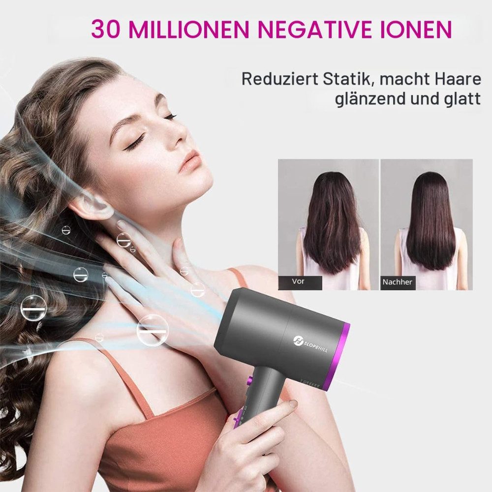 slopehill Haartrockner AC Motor Schnelltrocknen Hair Dryer, Salon mit Heiß-/Kalttaste, 1800 W, Profi Styling Set mit Diffusor und Konzentrator, 3 Concentrators and Diffuser, 3 Temperatureinstellungen, 2-Gang