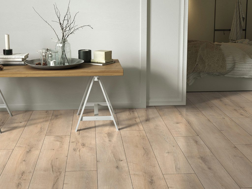 BASICfloor Laminat Laminat Eiche gekalkt beige Landhausdiele