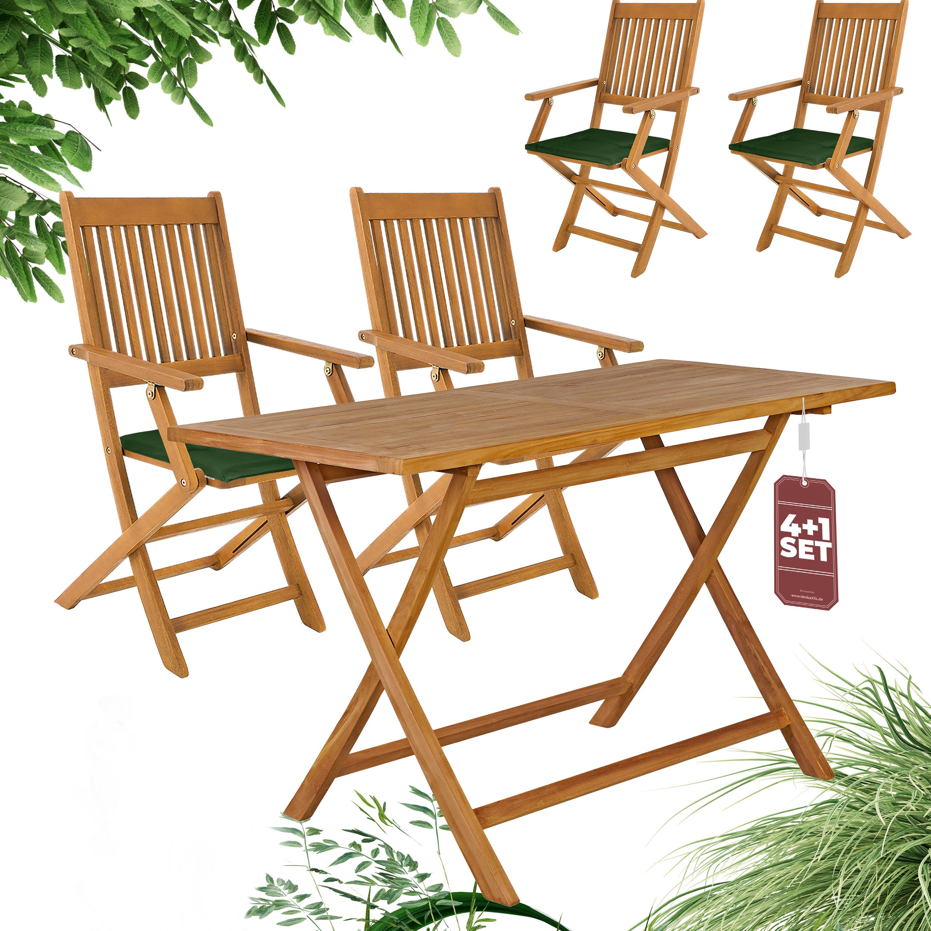 Casaria Garten-Essgruppe, Holz Klappbar inkl. Auflagen 4 Personen Teak Akazie Wetterfest