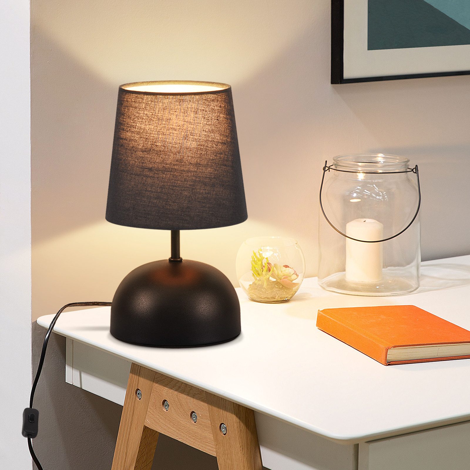 Nettlife Tischleuchte Beige Stoff mit Kabel Nachttischlampe Schlafzimmer Mo günstig online kaufen