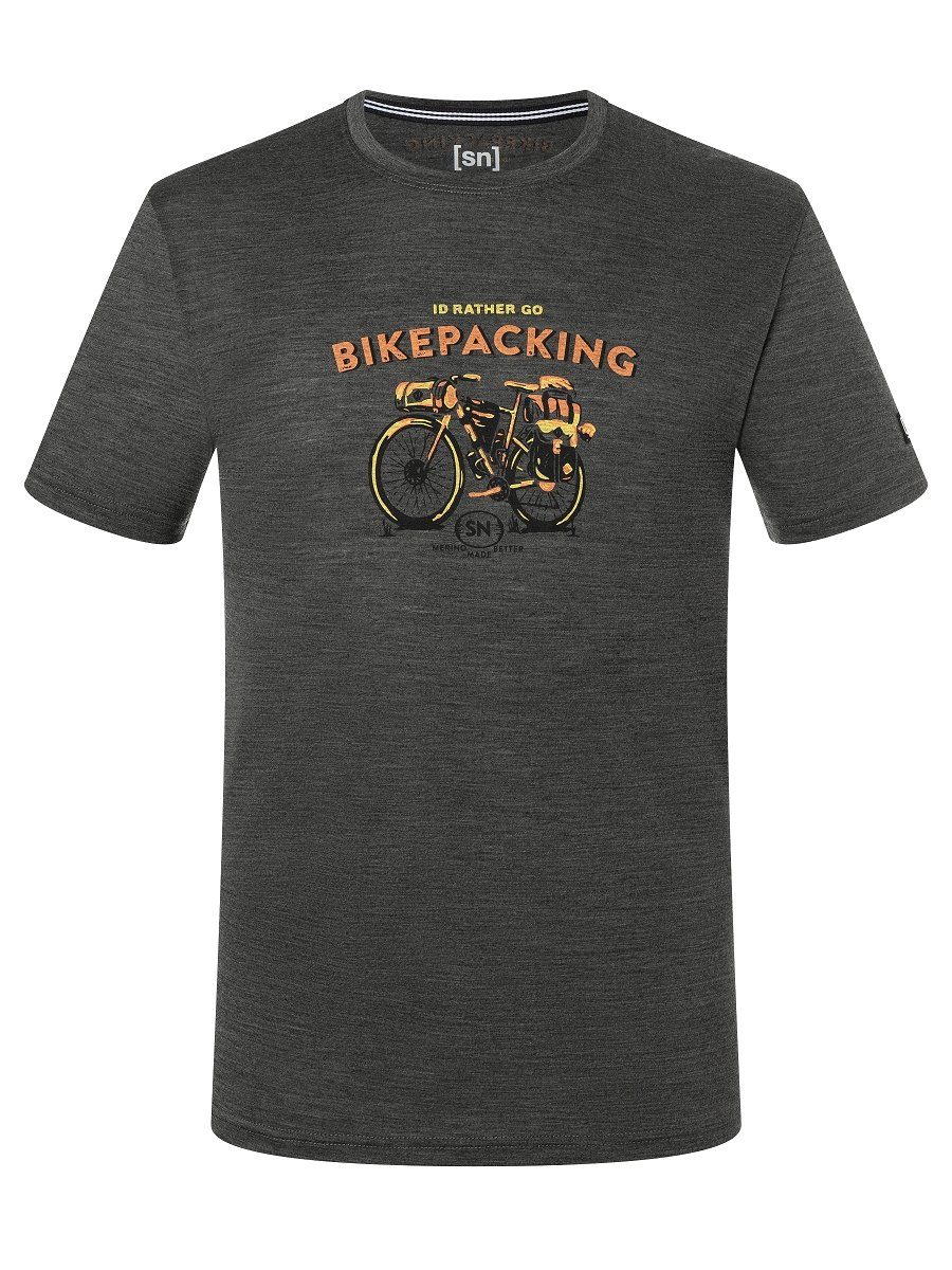 pflegeleichter BIKEPACKING Pirate SUPER.NATURAL TEE Merino-Materialmix Merino M Print-Shirt Melange/Various Grey T-Shirt