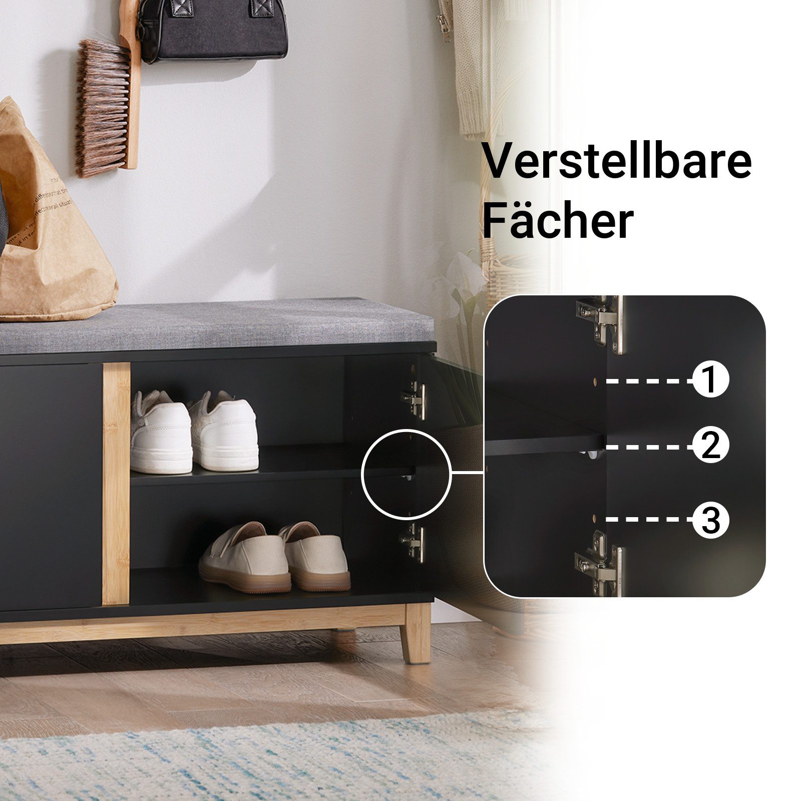 SoBuy Schuhbank FSR117, Schuhtruhe Sitzkommode Schuhregal mit sitzbank Sitzbank schmal, mit Sitzfläche Garderobenbank Sitzbank mit Stauraum Dielenbank