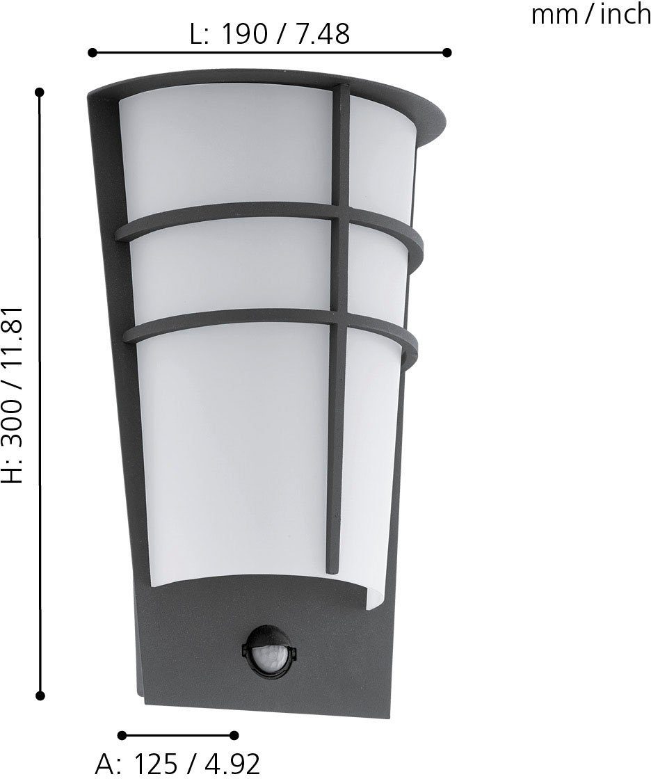 anthrazit Eckmontage LED einstellbar, fest tauschbar integriert, Außen-Wandleuchte Leuchtdauer LED Bewegungsmelder, möglich, LED Warmweiß, BREGANZO1, EGLO