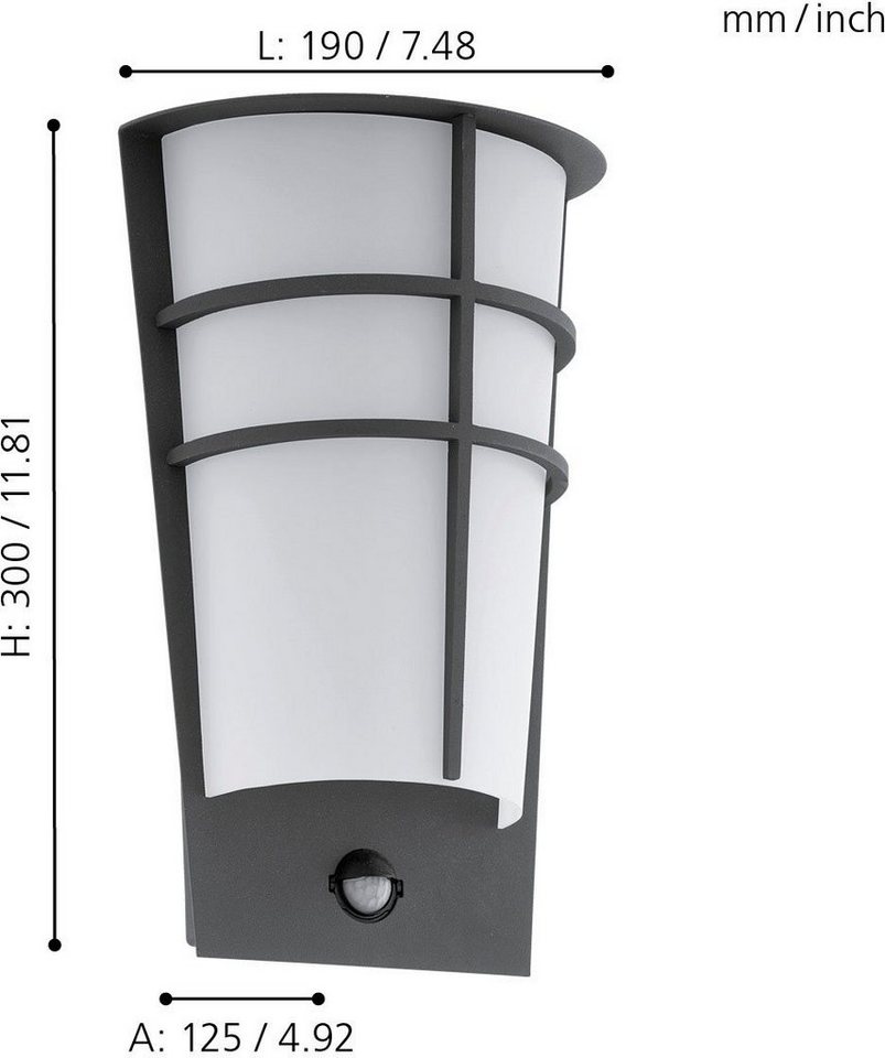 EGLO LED Außen-Wandleuchte BREGANZO1, Bewegungsmelder, Leuchtdauer  einstellbar, LED fest integriert, Warmweiß, Eckmontage möglich, LED  tauschbar