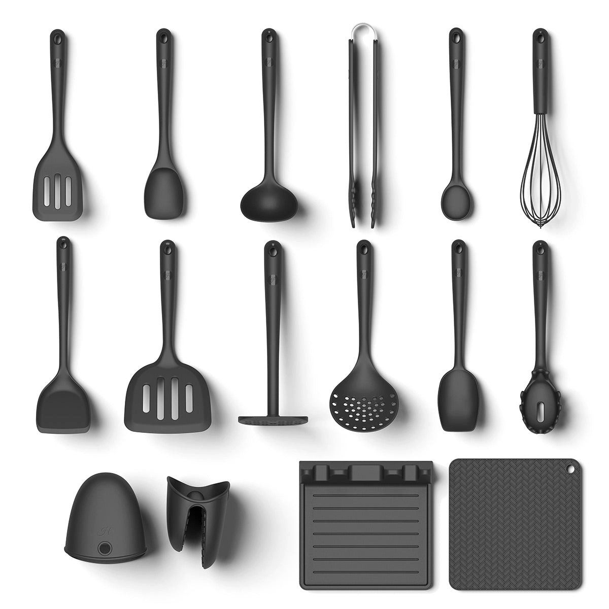 Hoffmann Germany Kochbesteck-Set 16-tlg. Küchenhelfer XXL Pfannenwender Kochlöffel (Set, 16-tlg., 16-tlg.: Pfannenwender, Kochlöffel, Zange, Stampfer, Ablage u.v.m), Zange, Kelle, Stampfer, Ablage, Fingerschutz, spülmaschinengeeignet