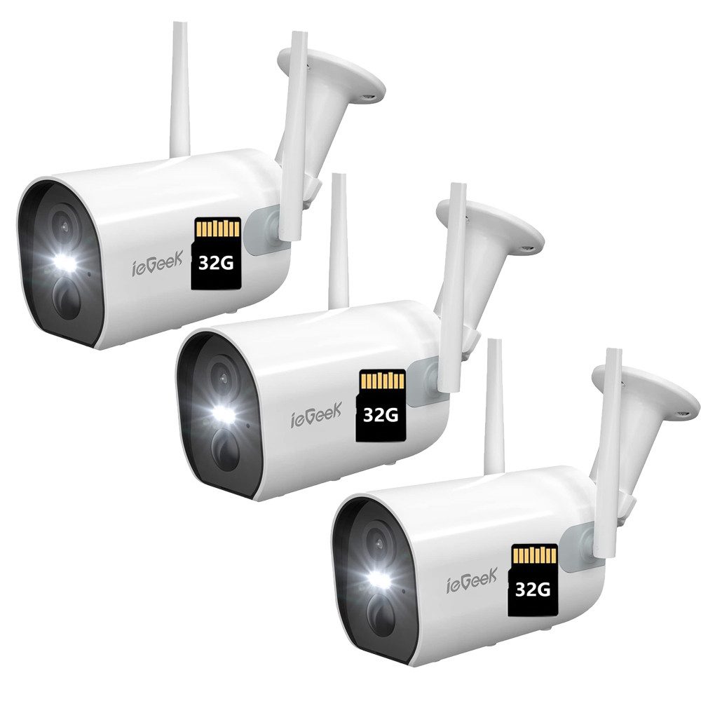 ieGeek Überwachungskamera 2K/3MP Überwachungskamera Aussen Akku WLAN Kabellose (Außenbereich Sicherheit, Baby Überwachung, Haustieren Überwachung, Innenbereich Sicherheit, Wild und Jagd, Überwachung, Außen/Innen IP Kamera Outdoor mit PIR Bewegungsmelder, 3-tlg., Farbnachtsicht, Funktioniert mit Alexa 2-Wege Audio, Benutzerdefinierten Bereich Lange Standby-Zeit)