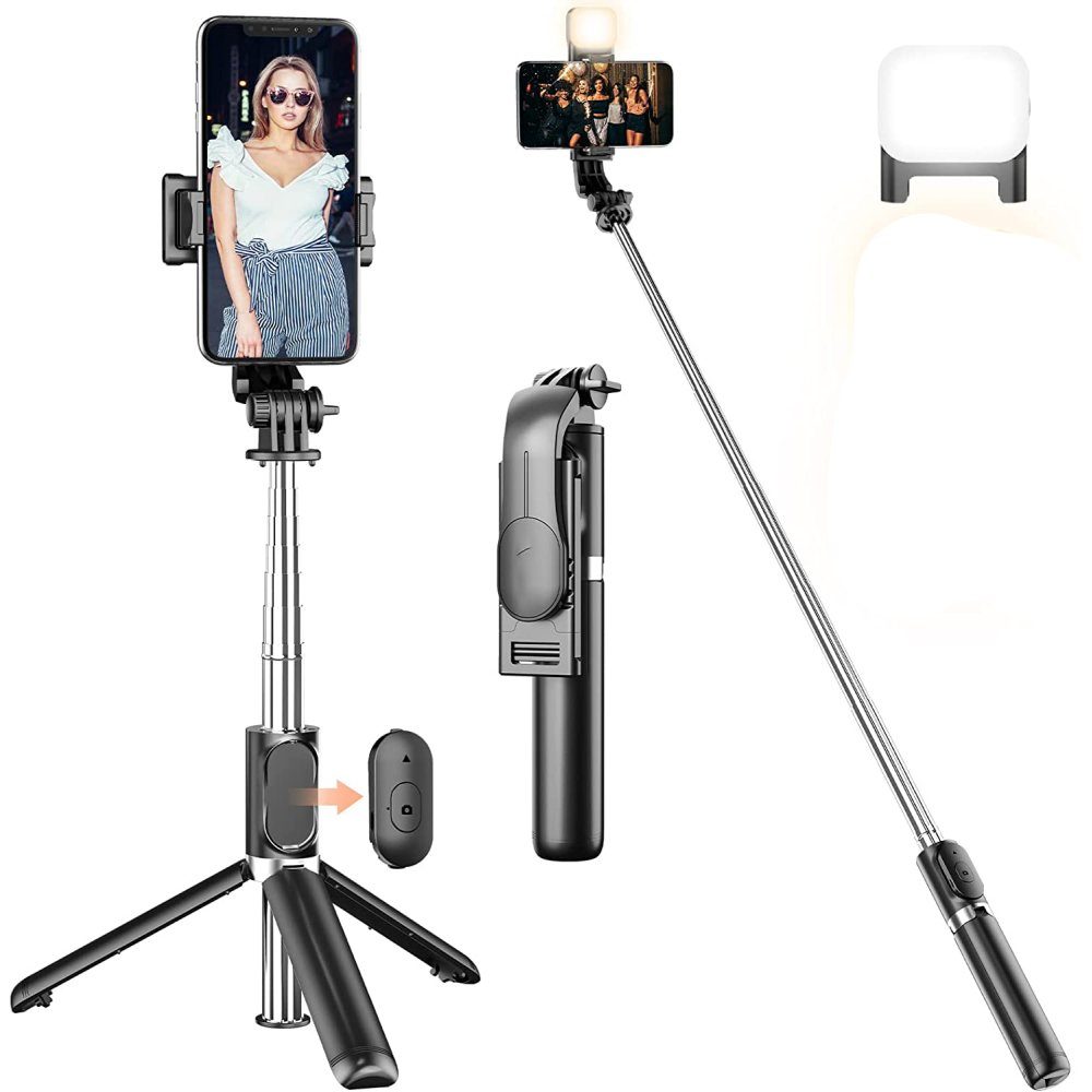 GelldG Selfie Stick Stativ mit Licht, Fernbedienung, 360 Grad Drehung  Stativ Selfiestick