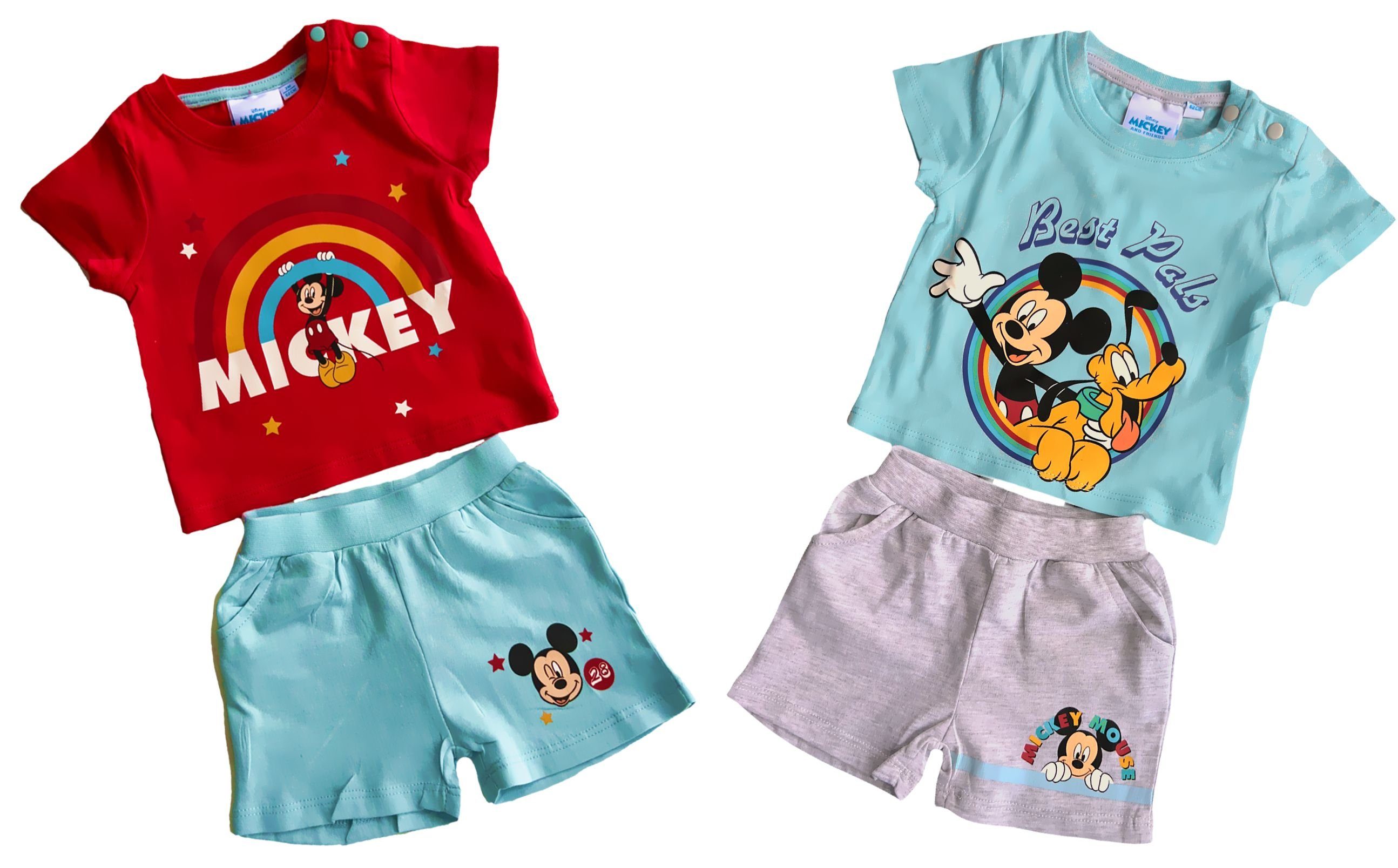 Shirt & Shorts 2x Mickey Mouse T-Shirt + Shorts Baby Set 4 Teile 3 6 12 18 24 Monate