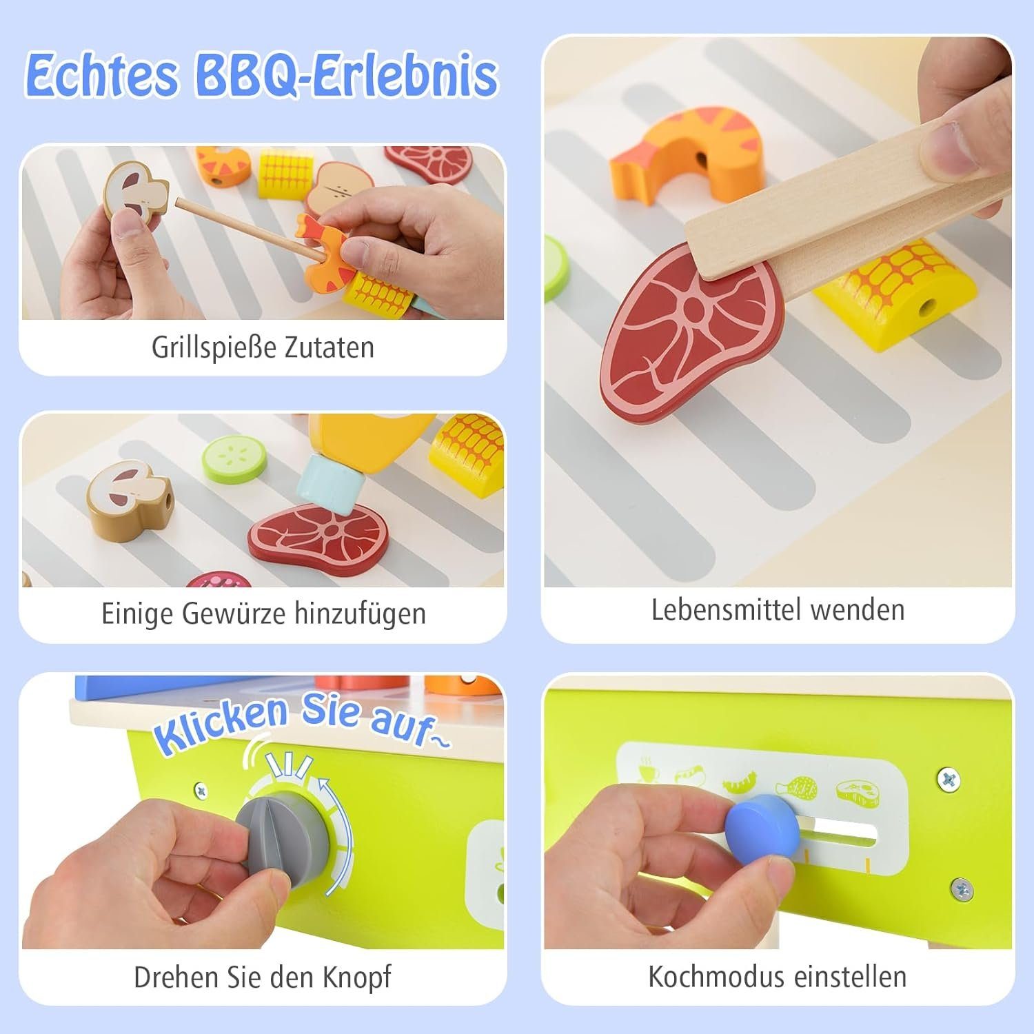 KOMFOTTEU Kinder-Grill BBQ, mit Ablage, Griff & 2 Rädern