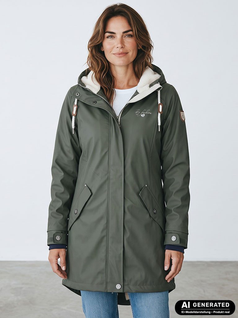 Dry Fashion Regenmantel Malmö Damen Regenjacke Teddy-Fleece-Futter - Outdoor-Jacke Wasserdicht Winddicht, Verschweißte Nähte, 2-Wege-Reißverschluss abgedeckt, Kapuze