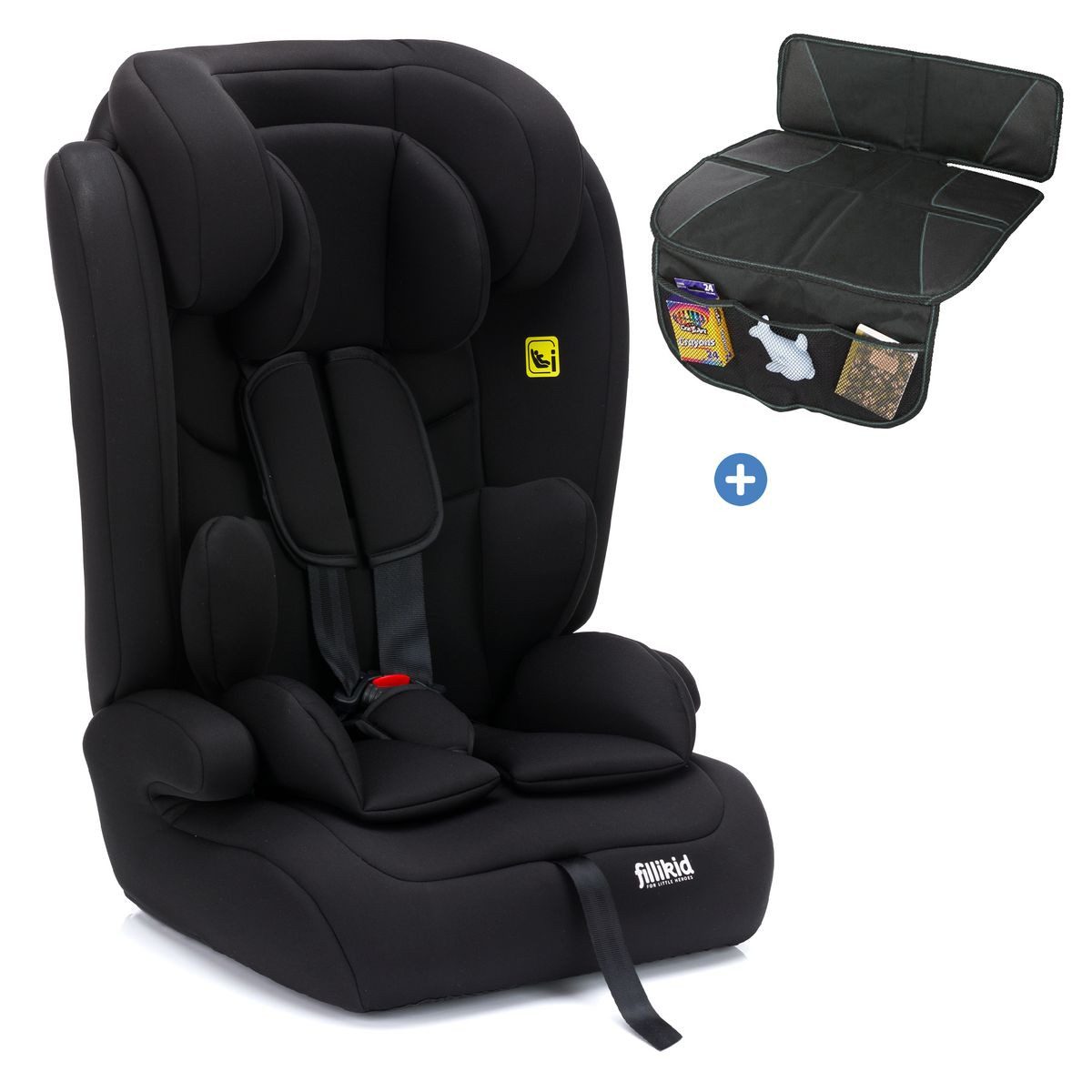 Fillikid Autokindersitz Oli i-Size - Schwarz, ab: 9 Monaten, bis: 12 Jahren, Kinder Autositz 9 Monate-12 Jahre (76 cm - 150 cm) mit Polsterschutz