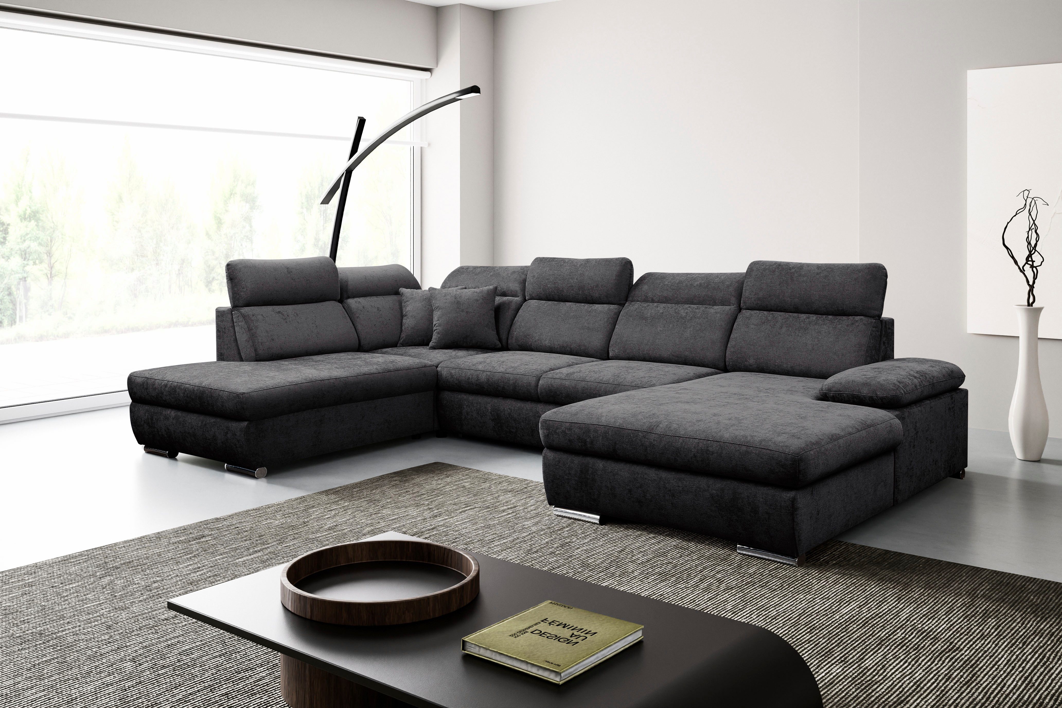 WERK2 Wohnlandschaft Cordoba 359 x 232 cm inkl. Bett modern und bequem, Struktur, U-Form, XXL, Schlaffunktion, Bettkasten