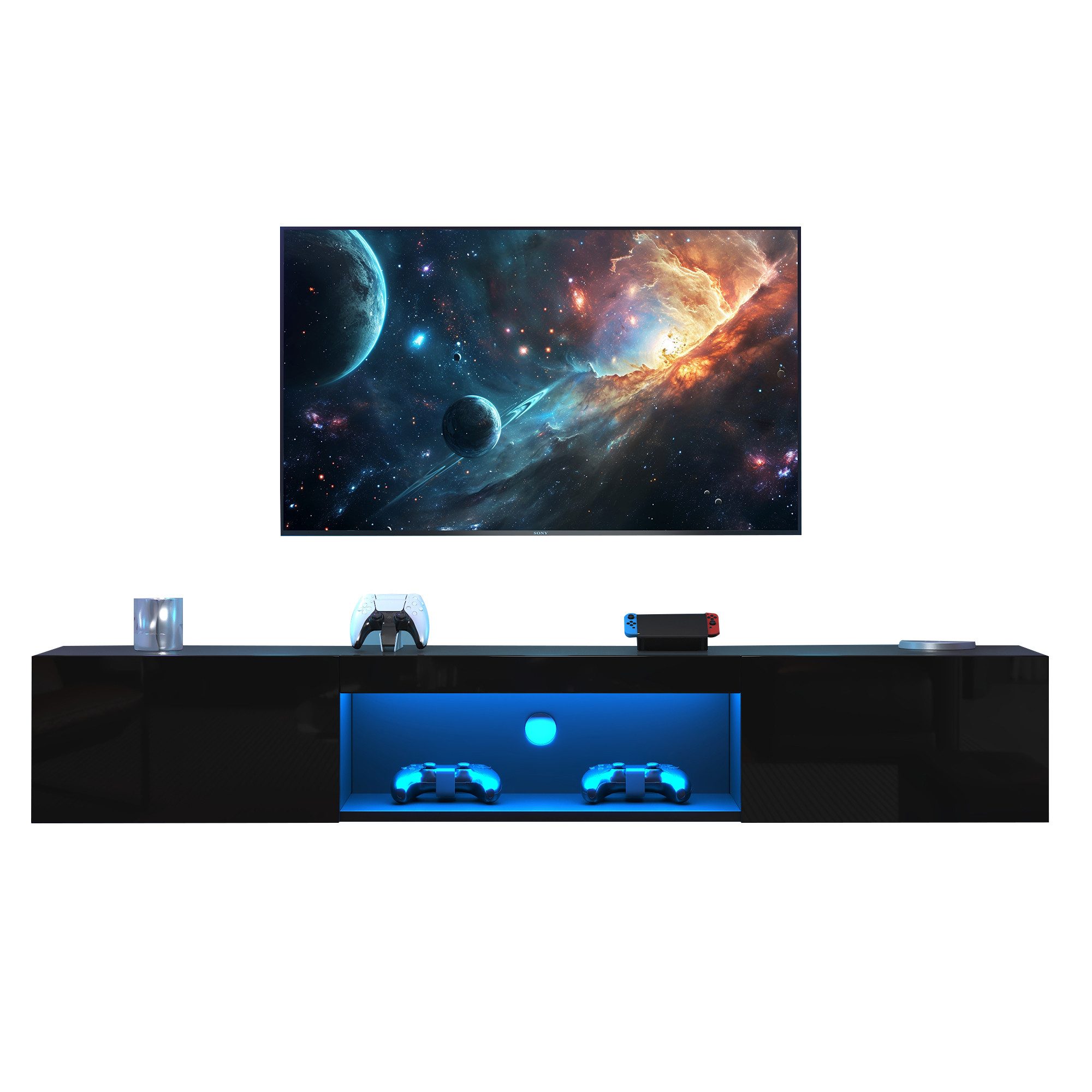 Merax Lowboard hängend mit Türen und offenes Fach, Fernsehtisch hochglanz,T günstig online kaufen