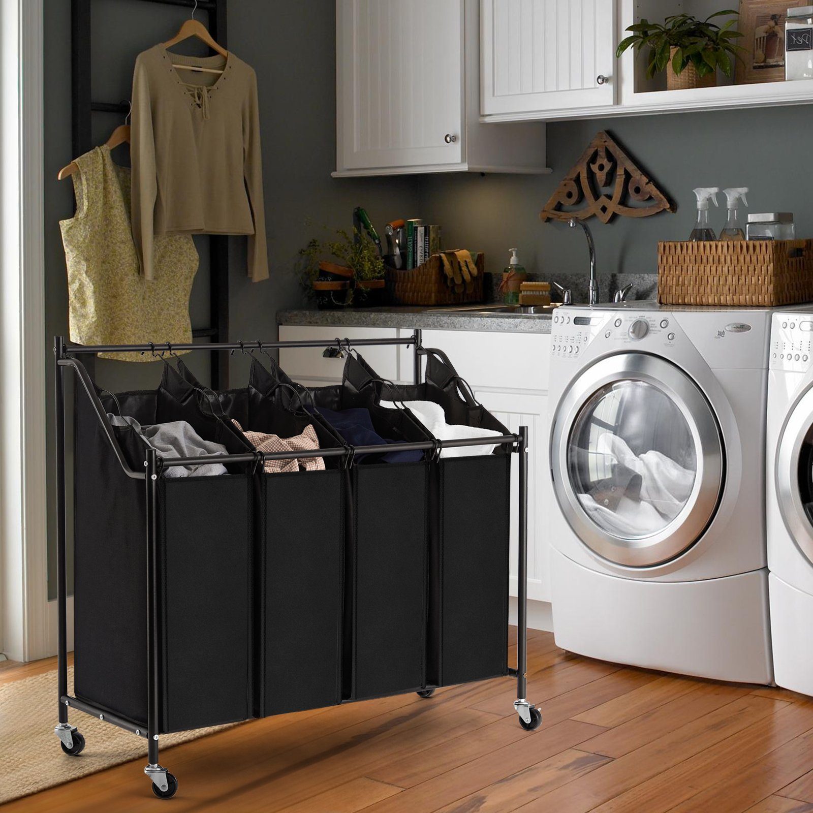 Mondeer Wäschekorb Wäschesortierer, 4 Fächer, 4 abnehmbaren Stofftaschen, m günstig online kaufen