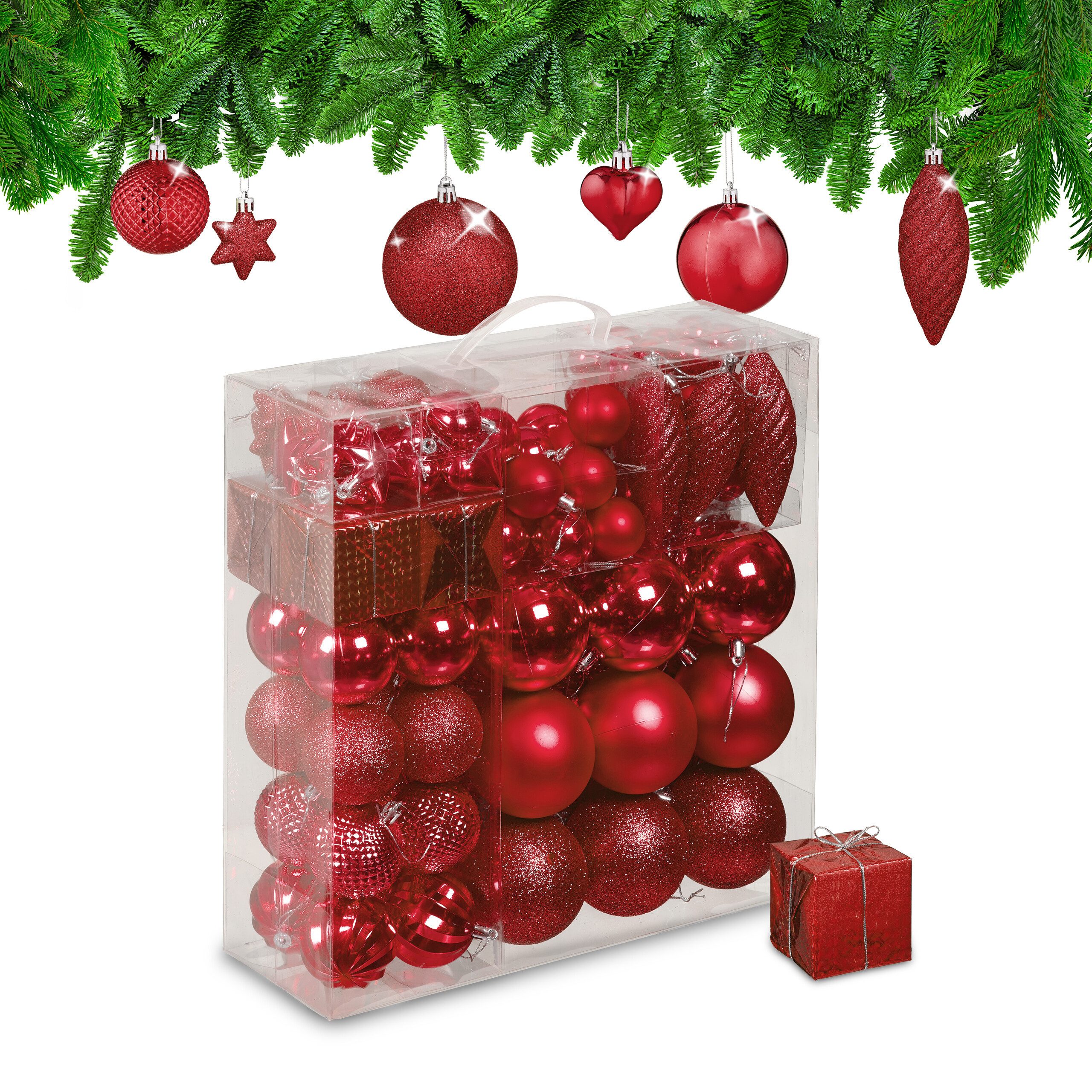 relaxdays Weihnachtsbaumkugel Новогодние шары im 110er Set, rot