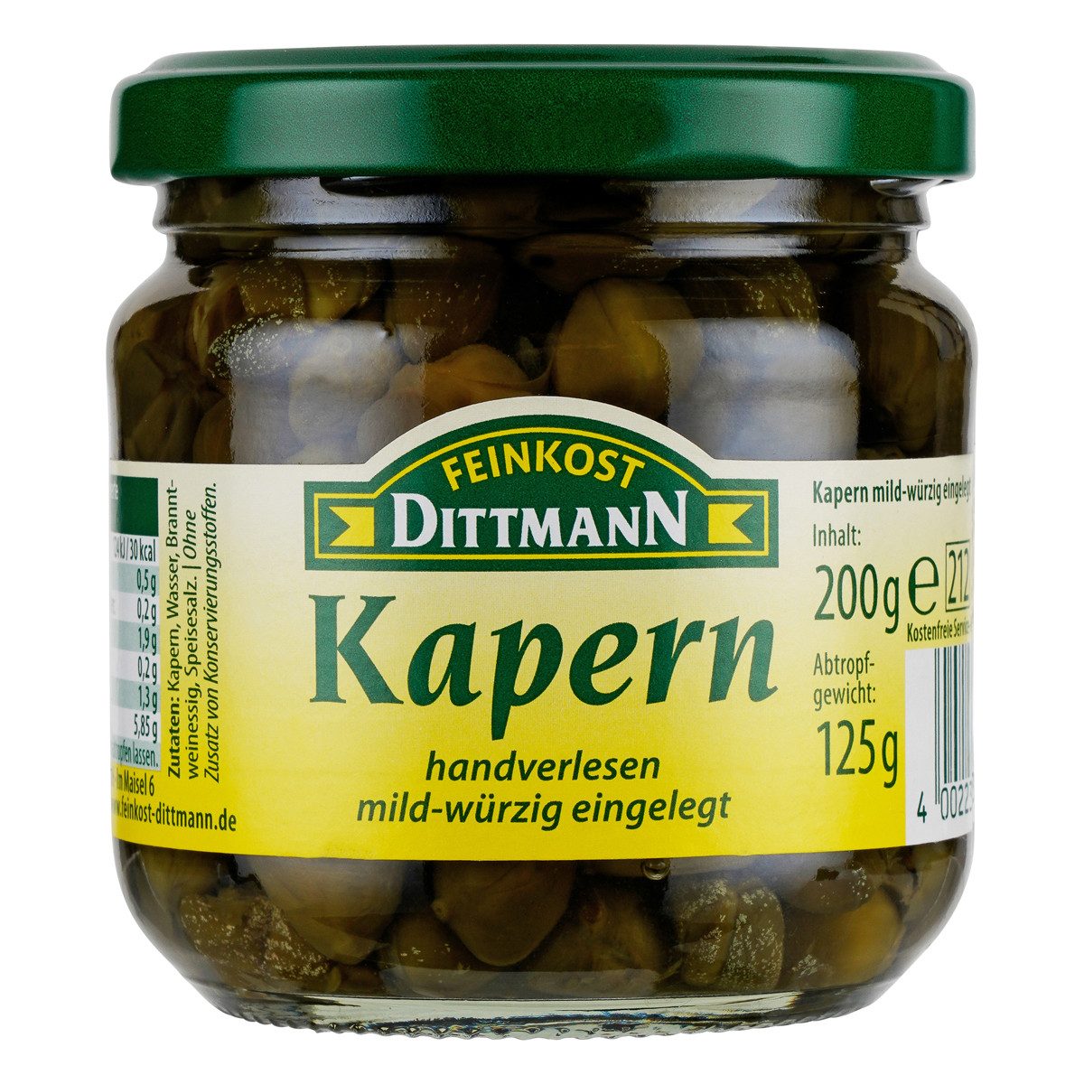 Feinkost Dittmann Gemüsekonserve, Feinkost Dittmann Kapern Handverlesen mild würzig eingelegt 200g