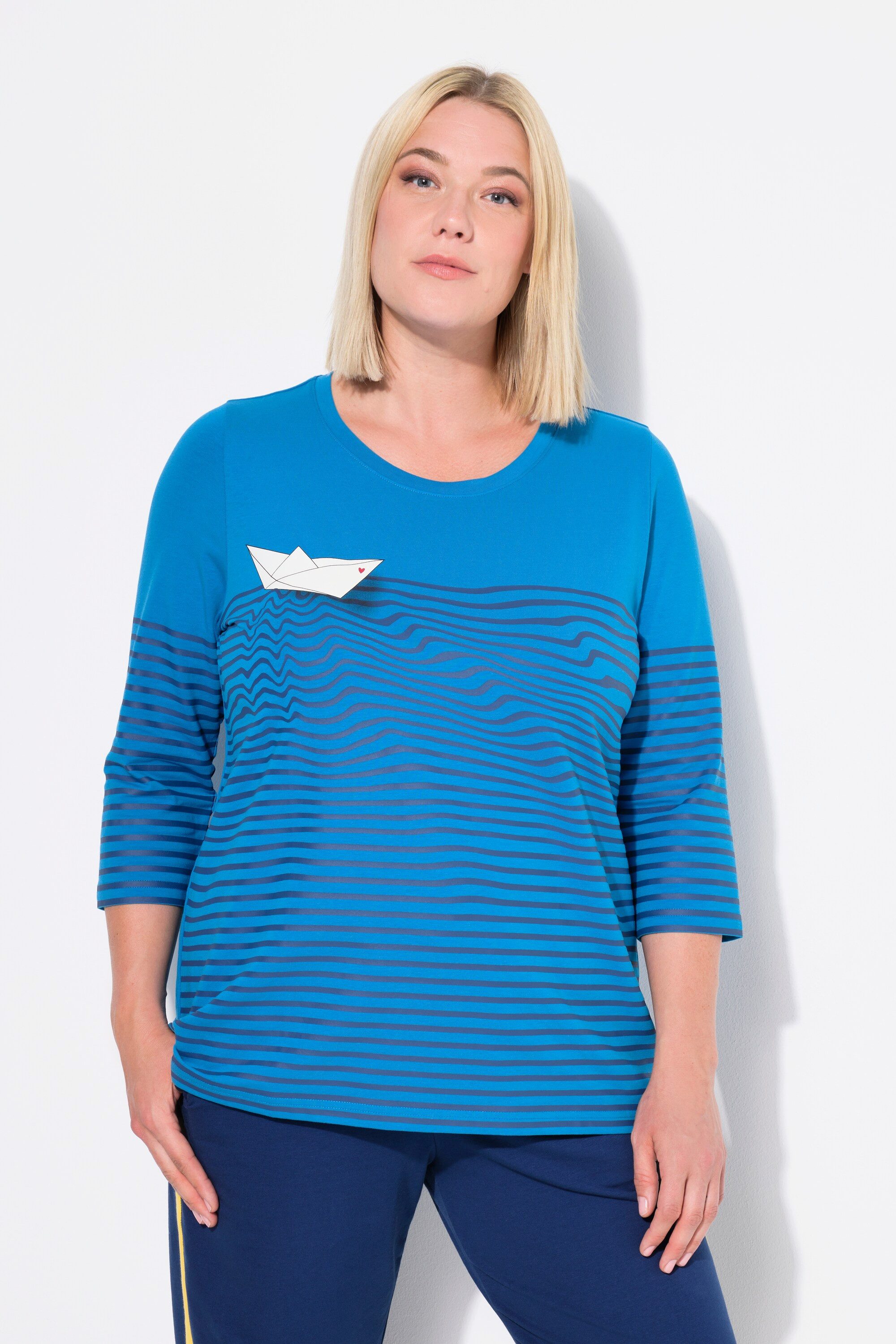 Ulla Popken Longsleeve Shirt Ringel Papierboot günstig online kaufen