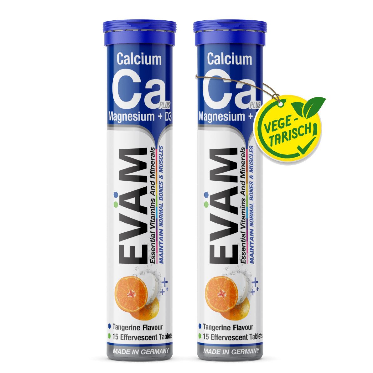 EVÄM EVÄM Calcium Magnesium D3 Sport Brausetabletten Geschmack Mandarine Brausetabletten, Set aus Röhrchen à 15,00 St., 180 g 6000 ml, Inhalt in ml ist die Gesamtmenge aufgelöst nach Dosierungsempfehlung