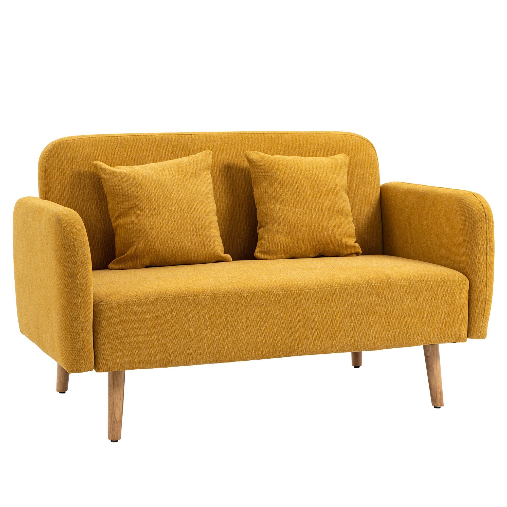 HOMCOM 2-Sitzer Doppelsofa mit Kissen und Anti-Rutsch Beinen natur, gelb