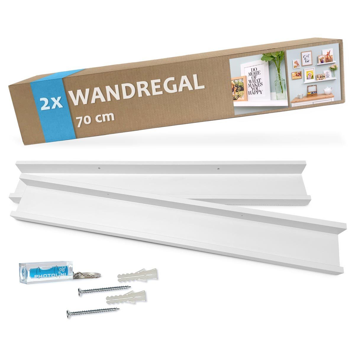 PHOTOLINI Wandregal Bilderleiste, Schweberegal 2er Set für Fotos, Poster & Deko-Objekte, 2-tlg.