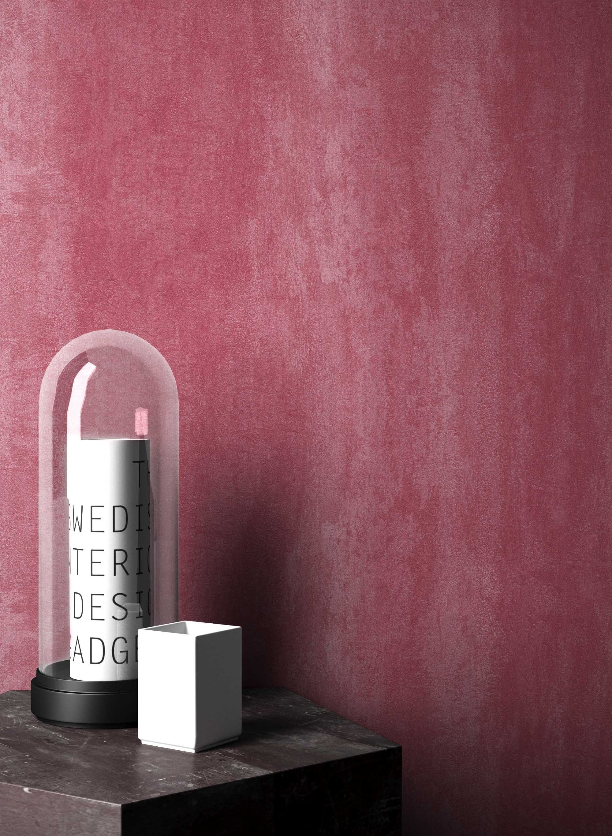 Newroom Vliestapete, Rot Struktur Uni Putz - Einfarbig Putzoptik Rosa Bauhaus Beton Stein für Büro Diele/Flur Schlafen