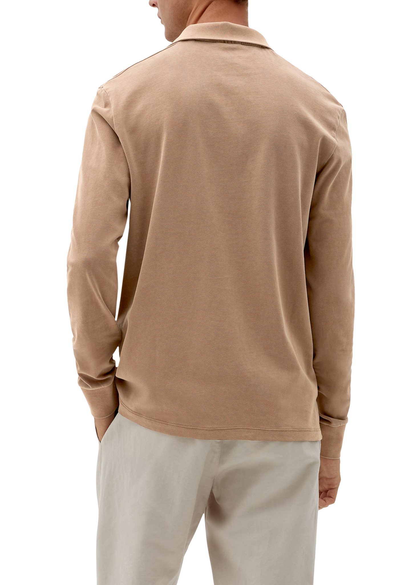 Waschung s.Oliver mit Logo, Shirt Langarmshirt karamell Troyer-Kragen