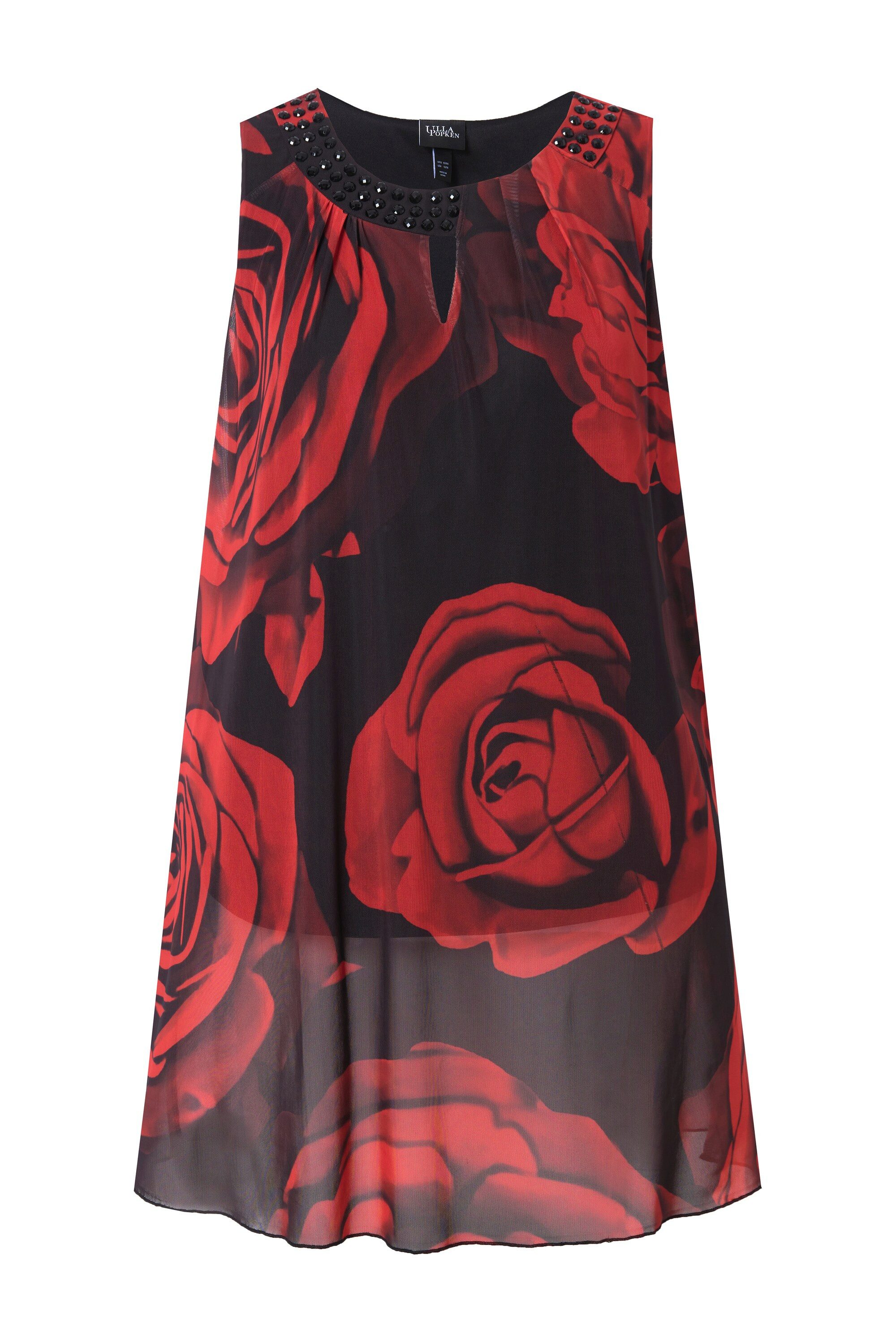 Ulla Popken Tunika Long-Tunika Rosen A-Linie Rundhals ärmellos günstig online kaufen