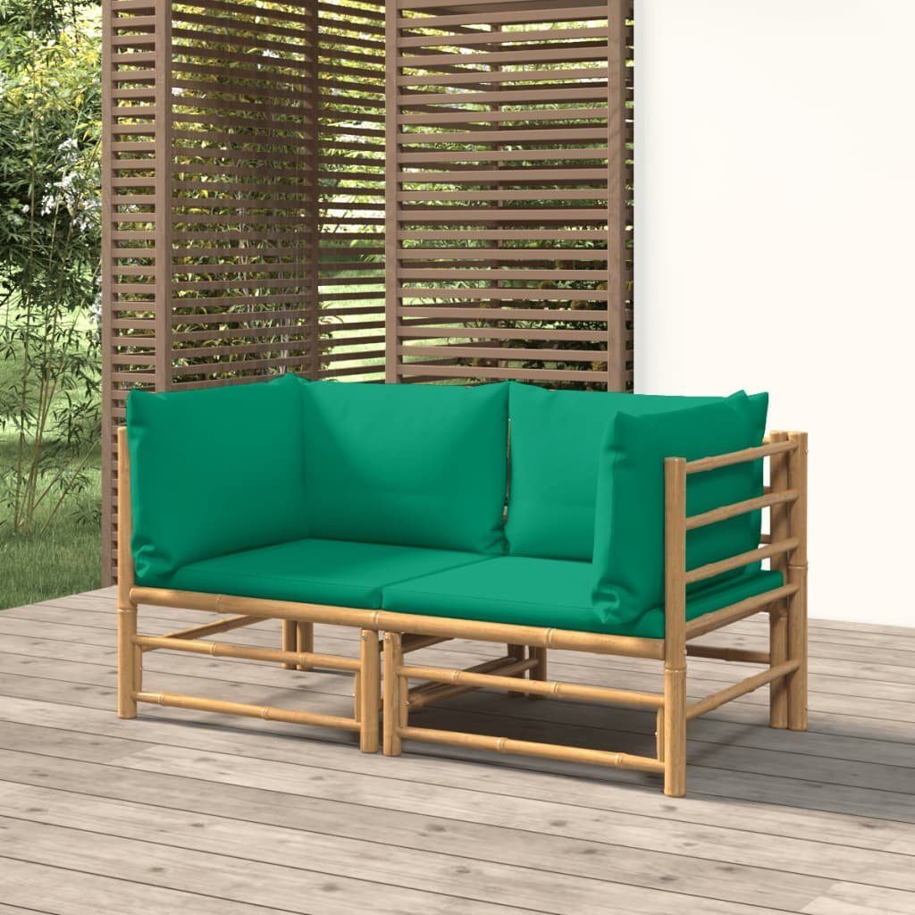 vidaXL GartenloungeSet GartenEcksofas mit Grünen Kissen 2 Stk. Bambus