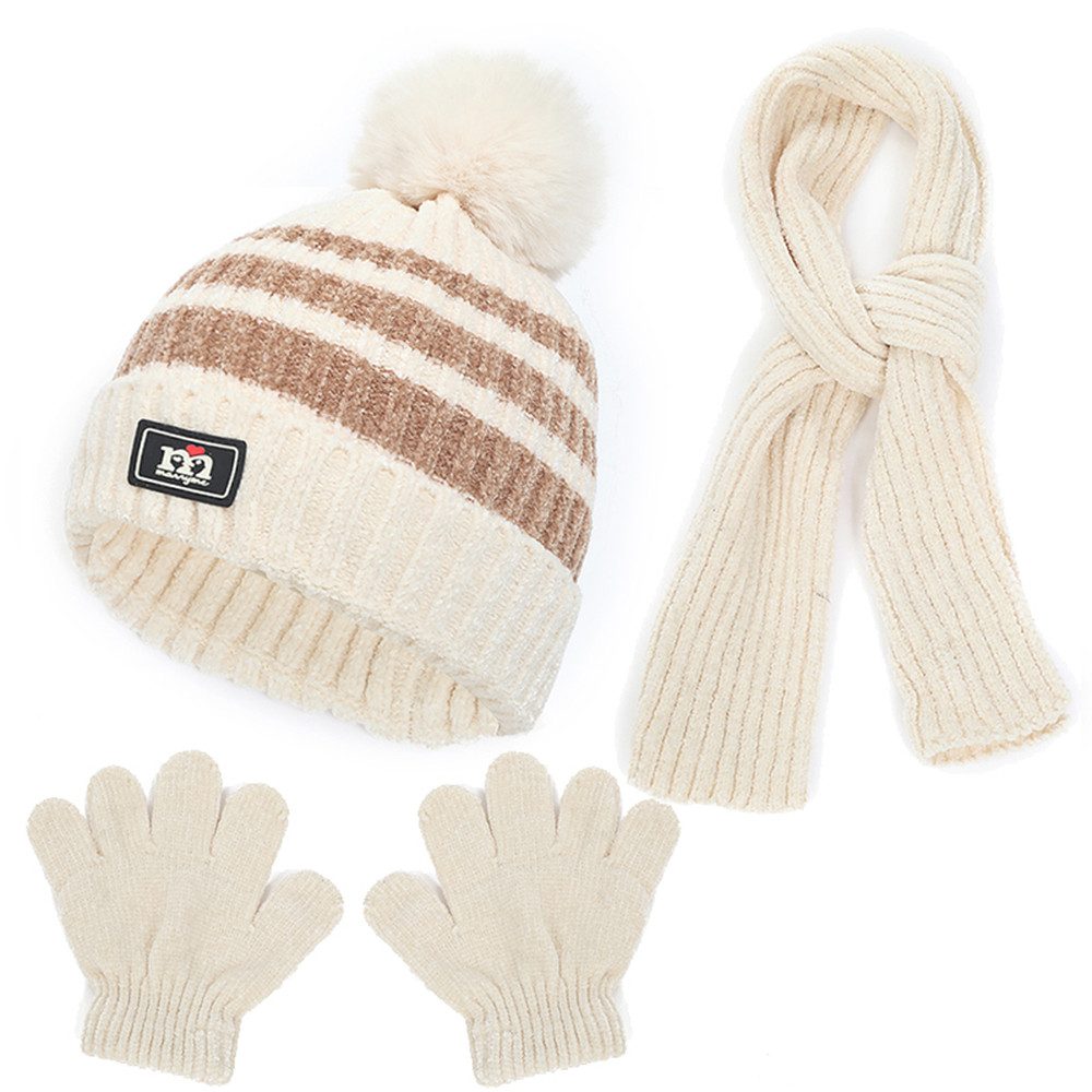 Coonoor Strickmütze Kinder Wintermütze Chenille Schal Handschuhe Set Kinder Warme Set für Kinder 1-5 Jahre