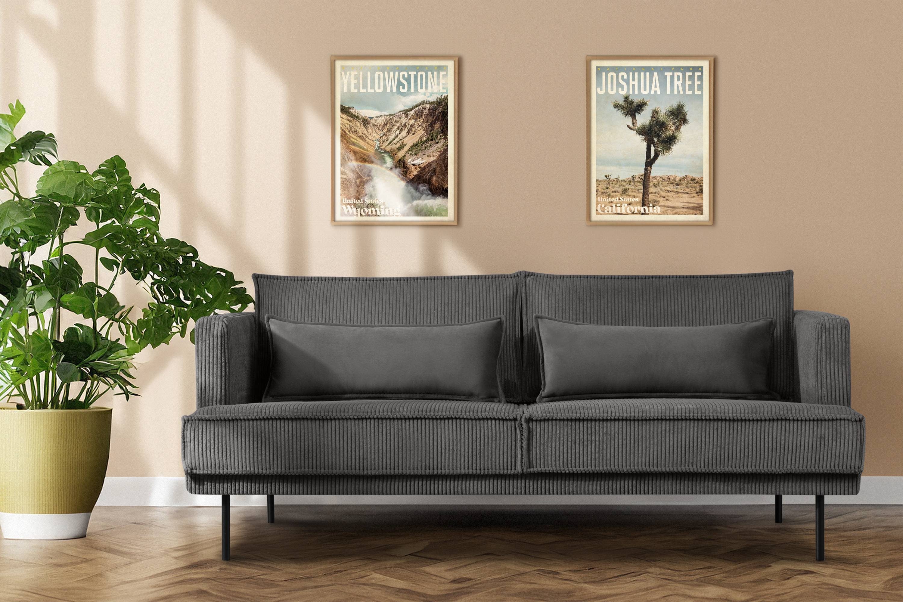 3-Personen, Wohnzimmersofa, Sofa Zierkissen, Konsimo Loft-Stil 3-Sitzer GANZO mit