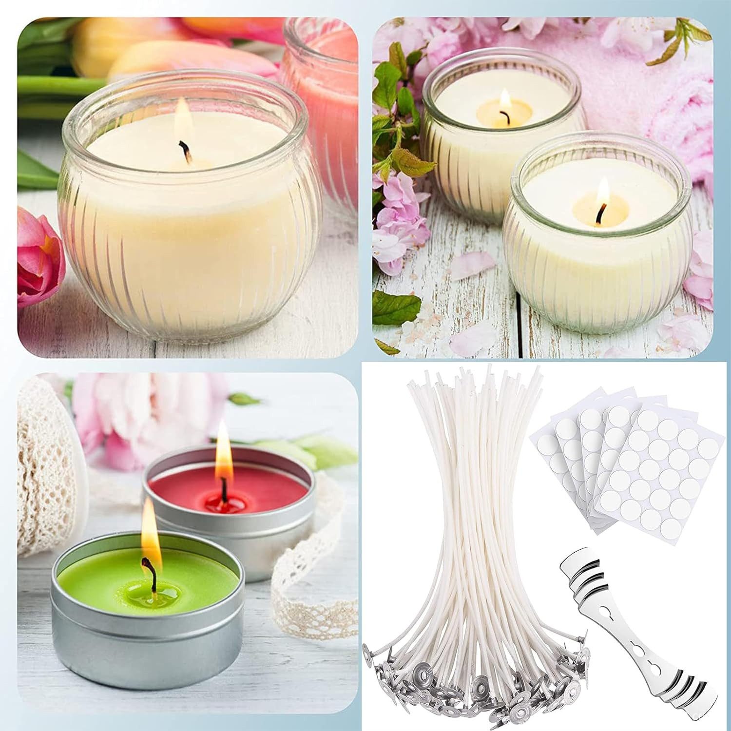FELIXLEO Formkerze 50 Stück Kerzendochte 15cm mit Aufklebern für Kerzen DIY (1-tlg)