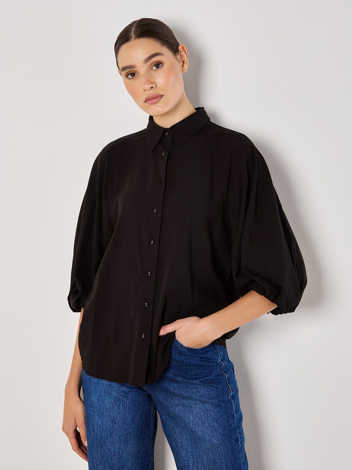 Hemdbluse Puffärmel-Shirt