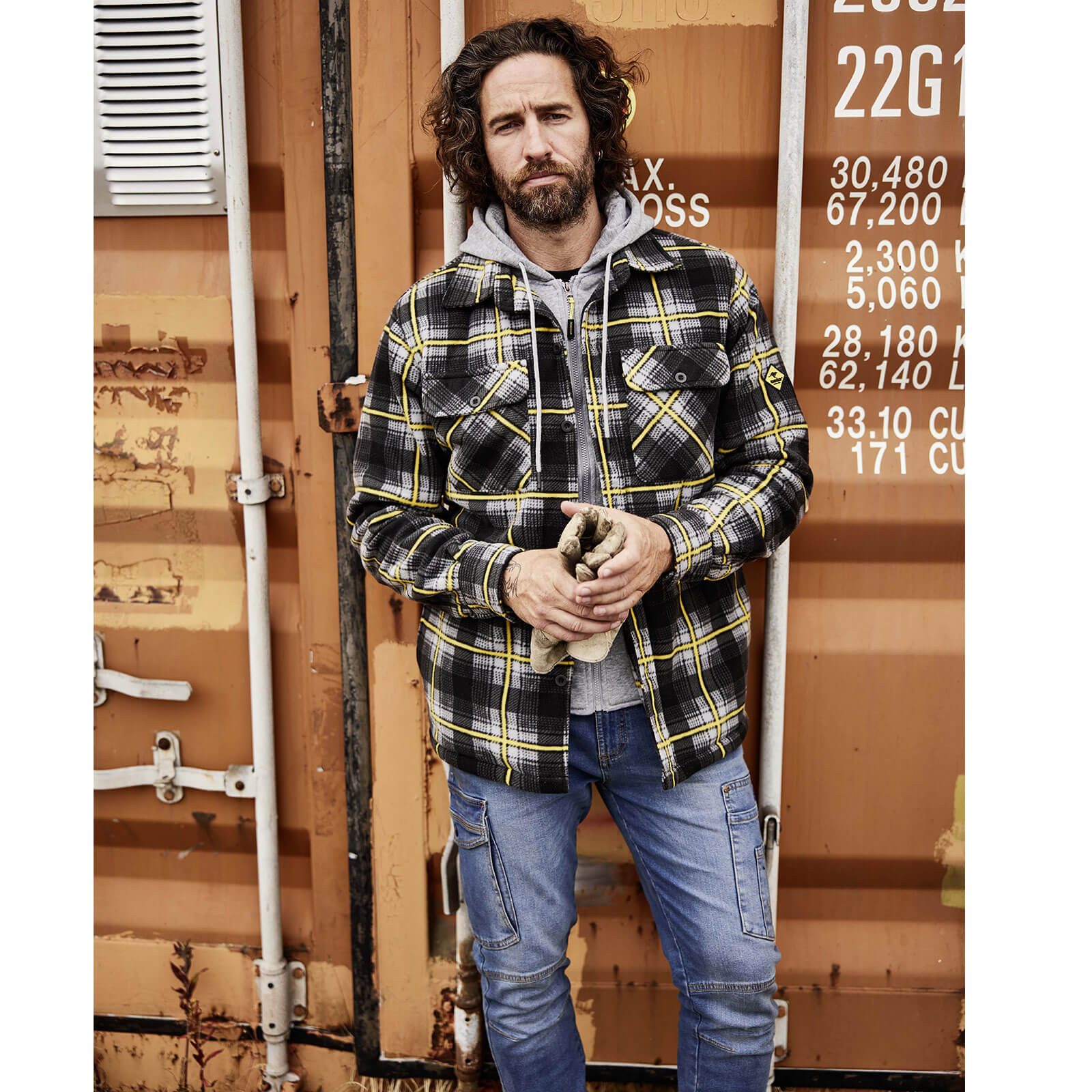 Terrax Workwear Langarmhemd 11127 Herren Thermohemd mit Kapuze und Reißverschluss - Arbeitsjacke kariert
