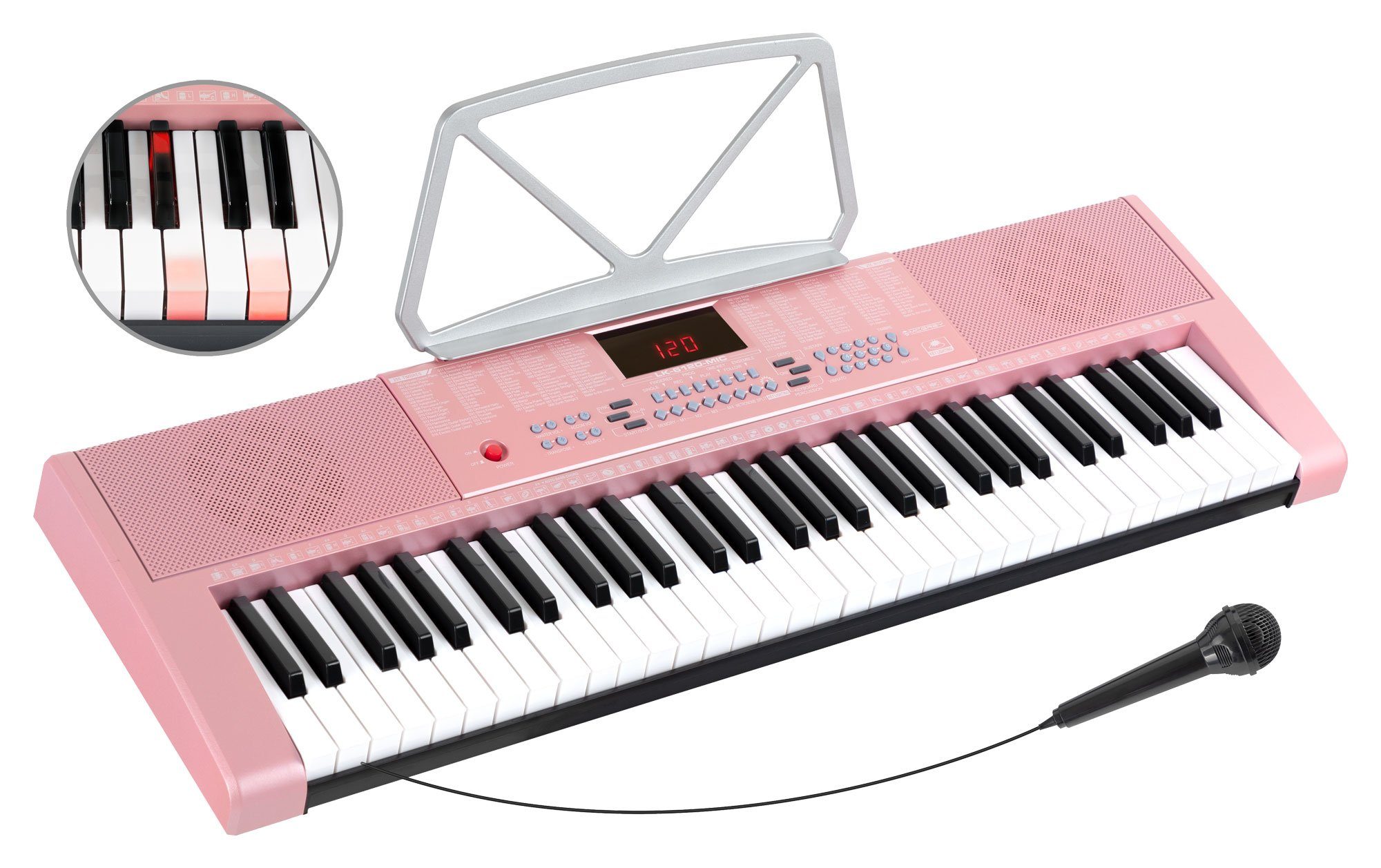 McGrey Home-Keyboard LK-6120-MIC - Einsteiger-Keyboard mit 61 Leuchttasten (Spar-Set, 3-St., Inkl. Mikrofon, Ständer und Notenhalter), 255 Sounds und Rhythmen - – Bild 2 von 5