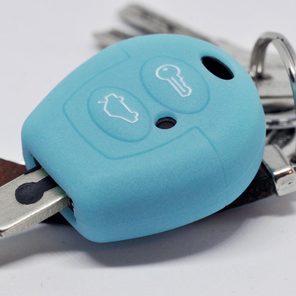 mt-key Schlüsseltasche Autoschlüssel Softcase Silikon Schutzhülle fluoreszierend Blau, für VW T4 Golf Fox Sharan SEAT SEAT Skoda Polo Ibiza Fabia Octavia